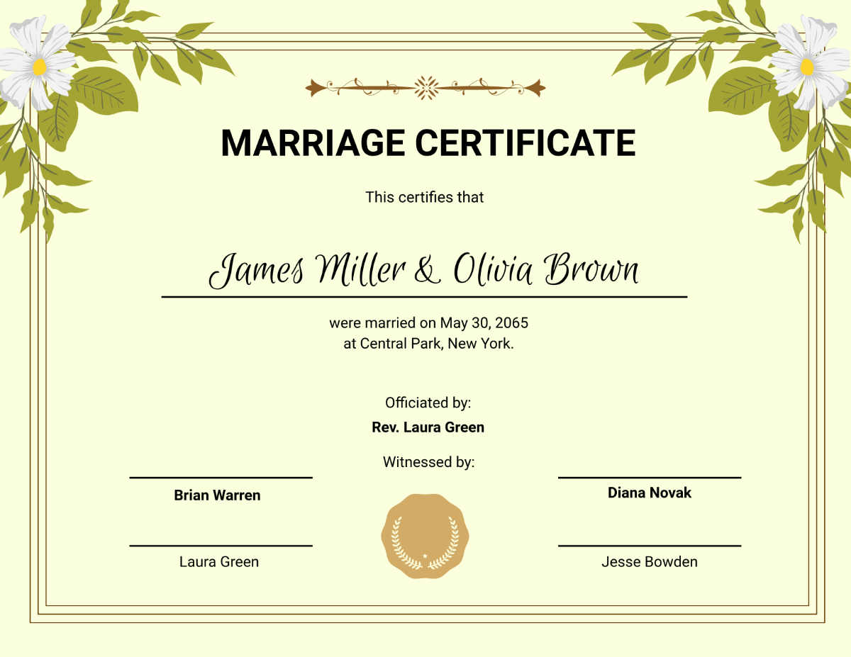 Printable Marriage Certificate Template
