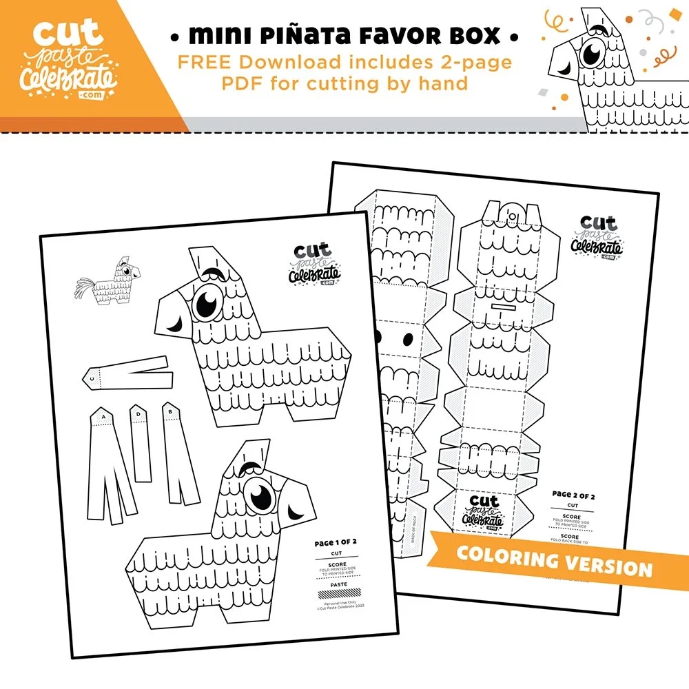FREE Printable Mini Pi ata Favor Boxes Cut Paste Celebrate 