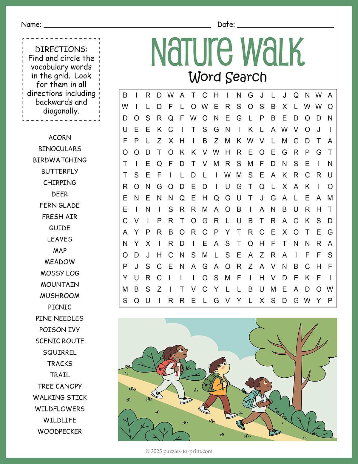 Free Printable Nature Walk Word Search