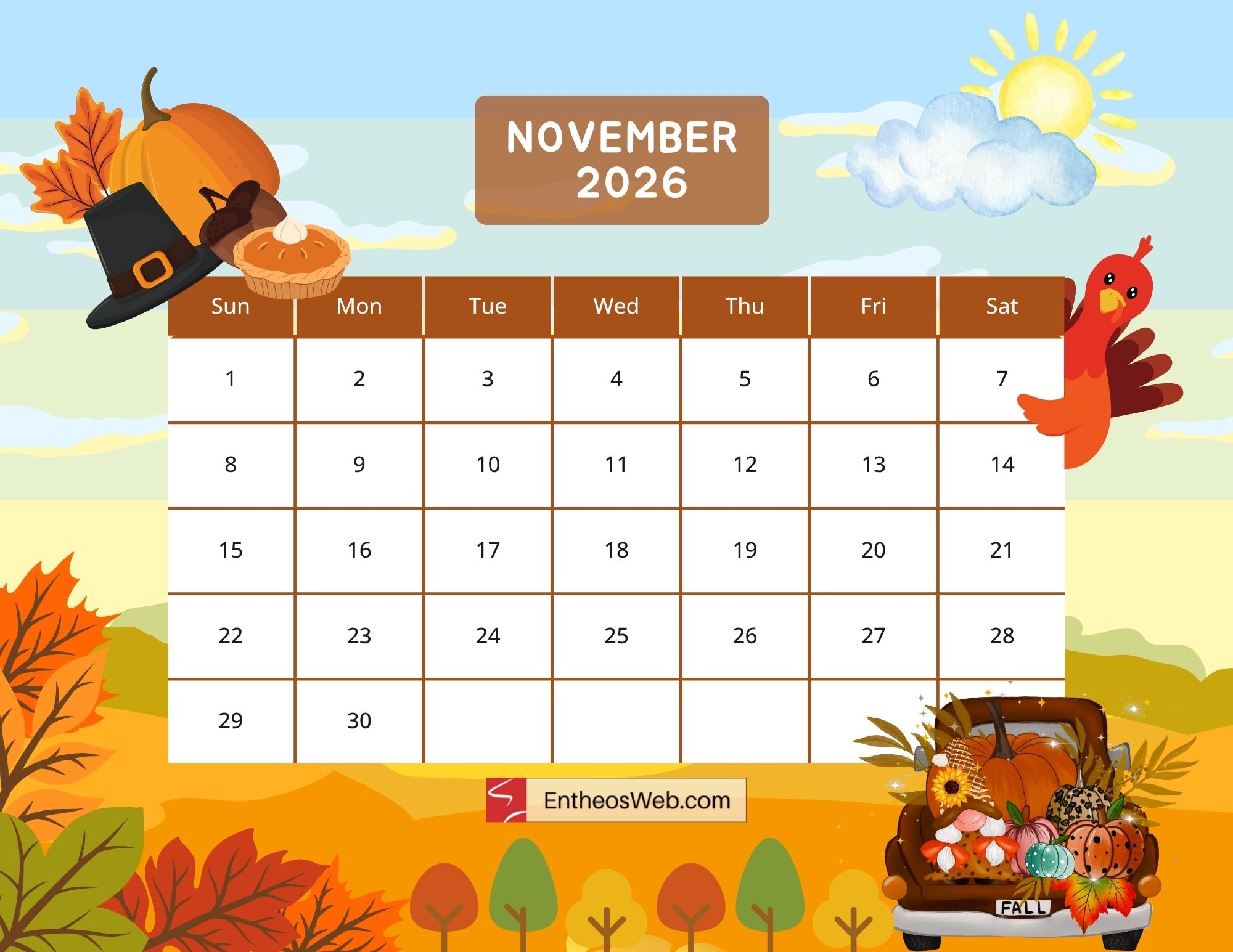 Free Printable November 2026 Calendars EntheosWeb