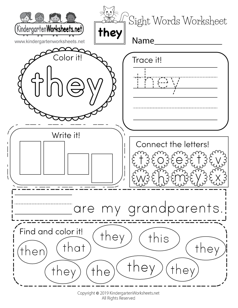 Kindergarten Worksheets Free Printable Words