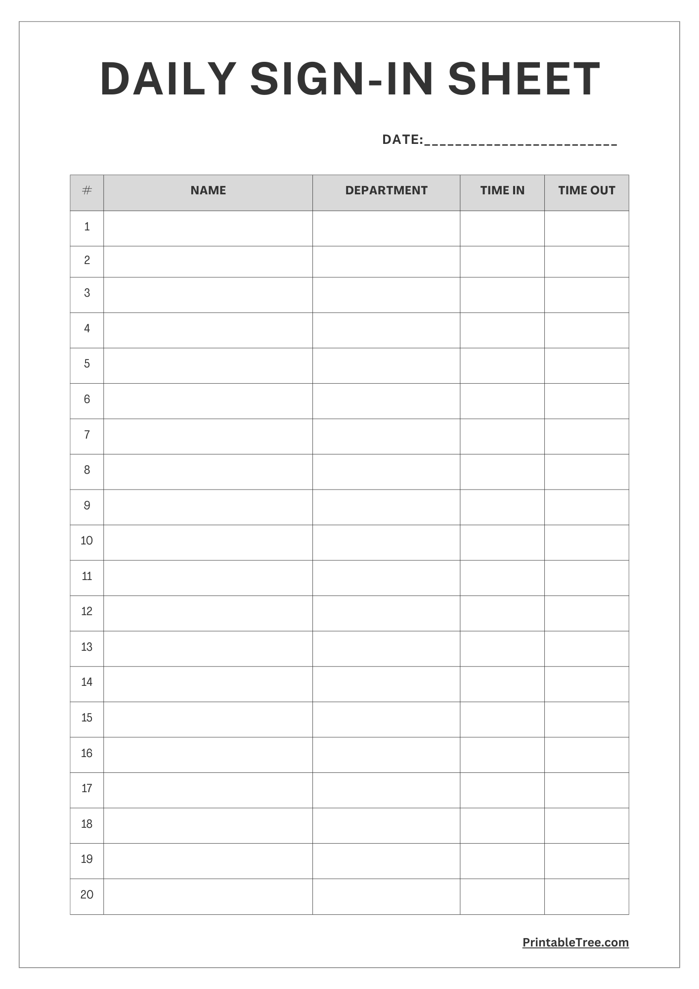 Printable Pdf Sign In Sheet Template