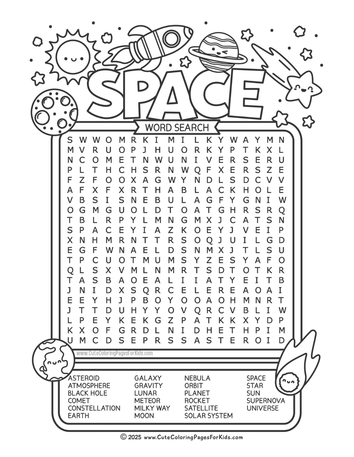 Planets Word Search Printable