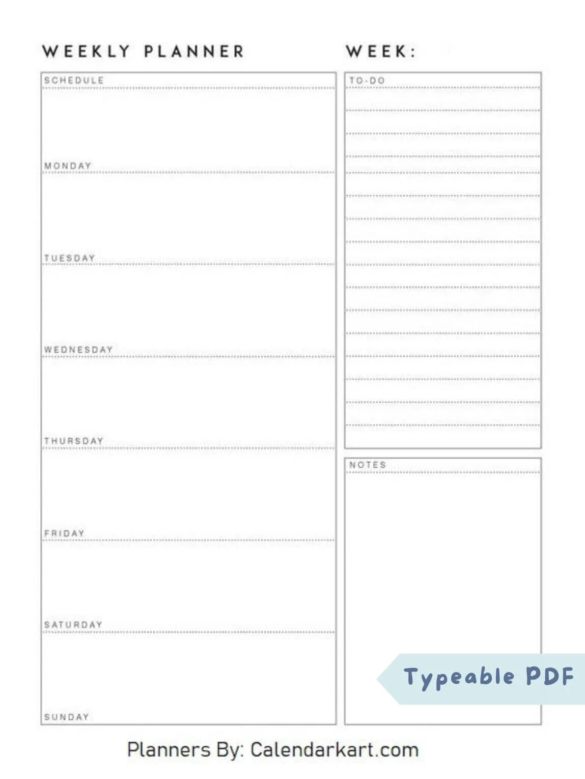 Weekly Calendar Template Printable
