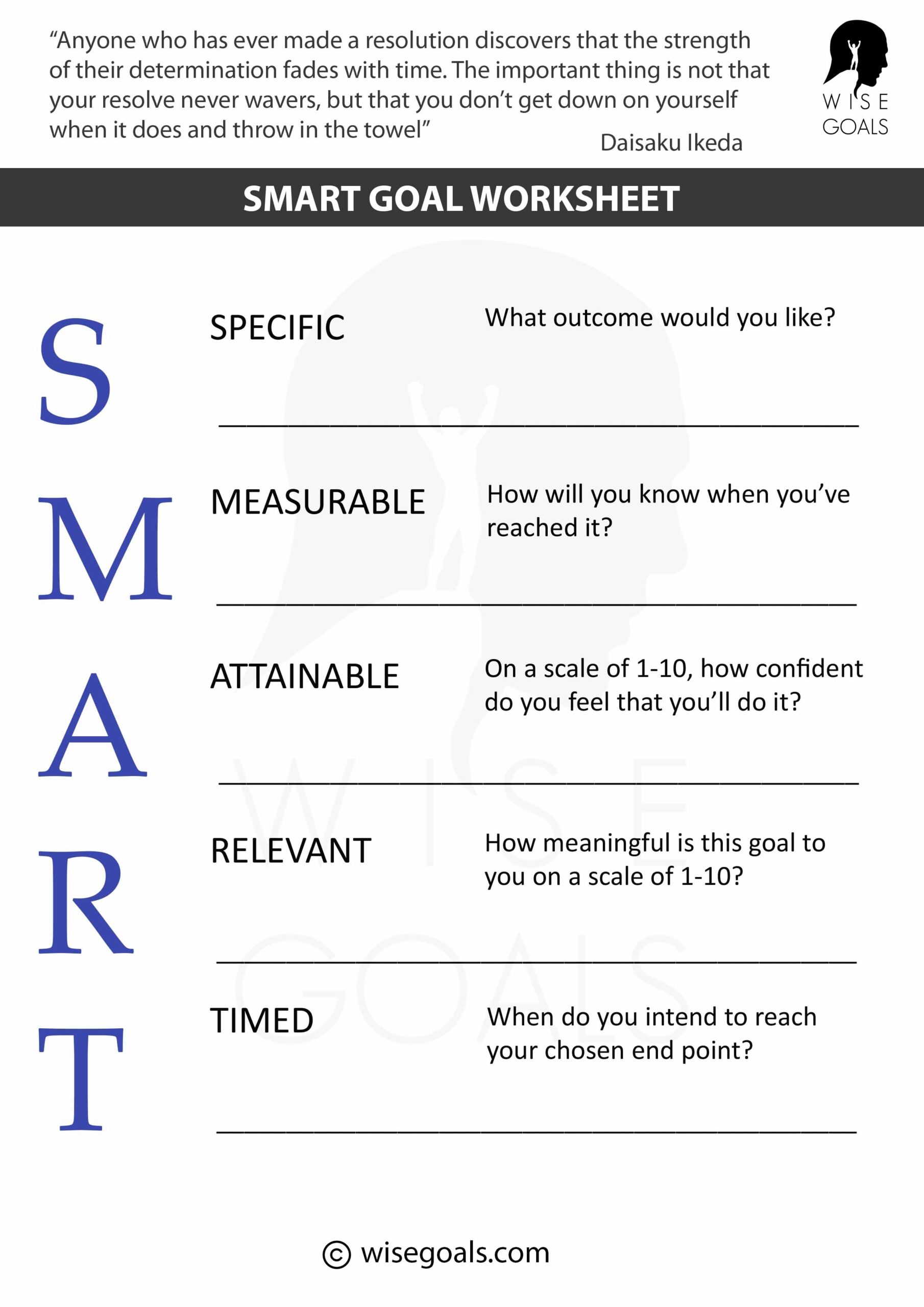 Smart Goals Worksheet Printable