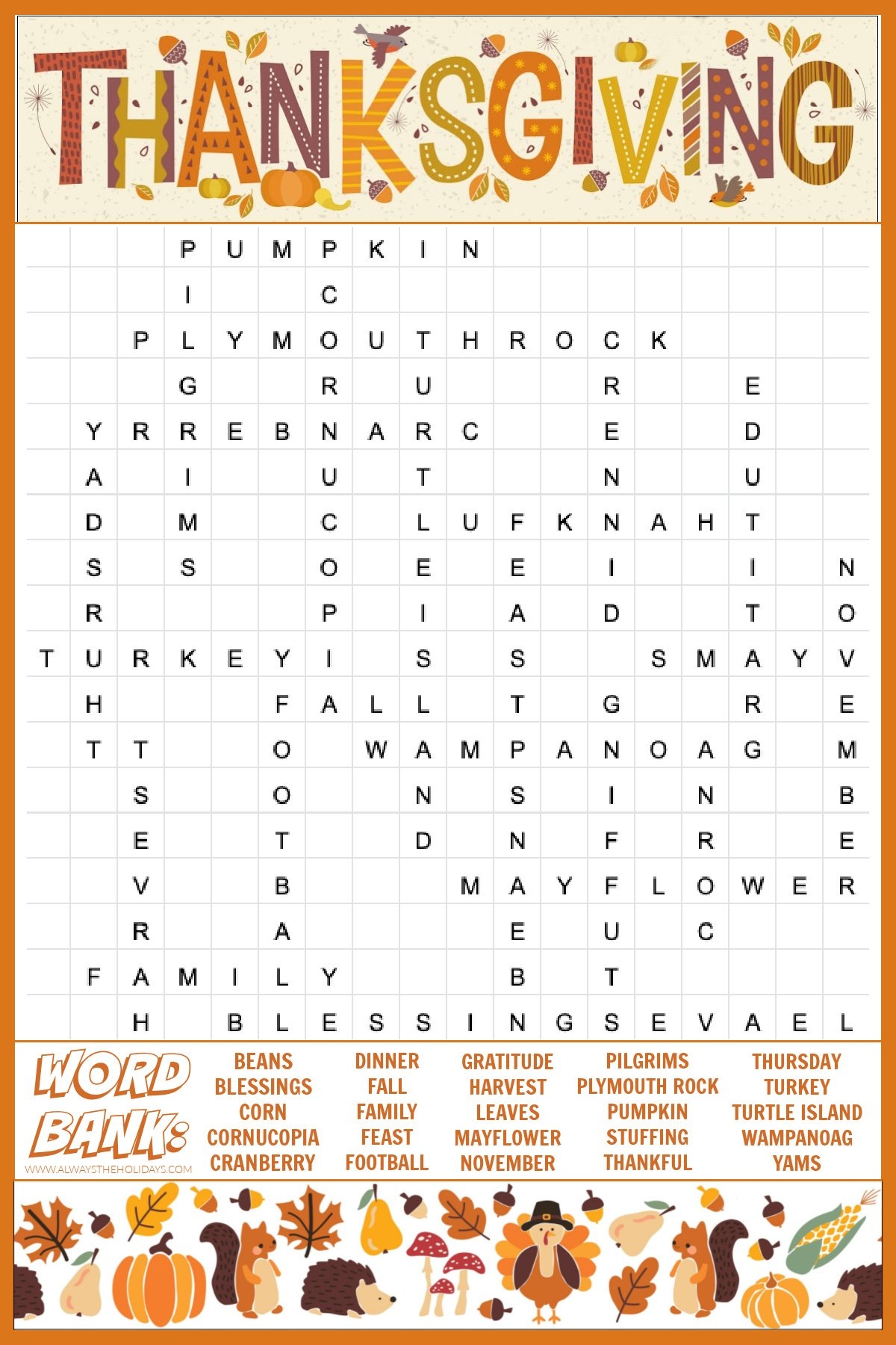 Thanksgiving Word Puzzles Printable Free