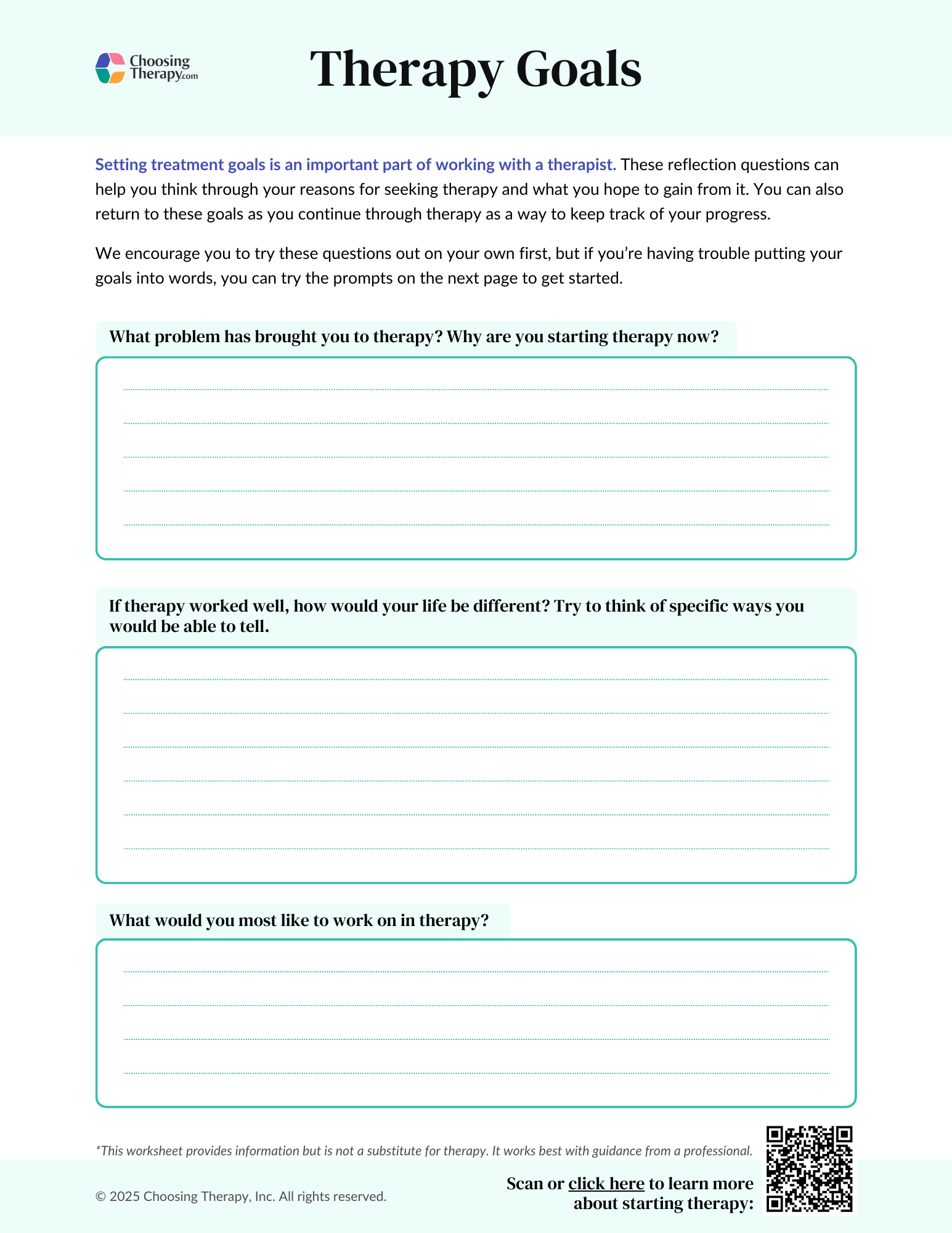 Printable Therapy Worksheets For Adults