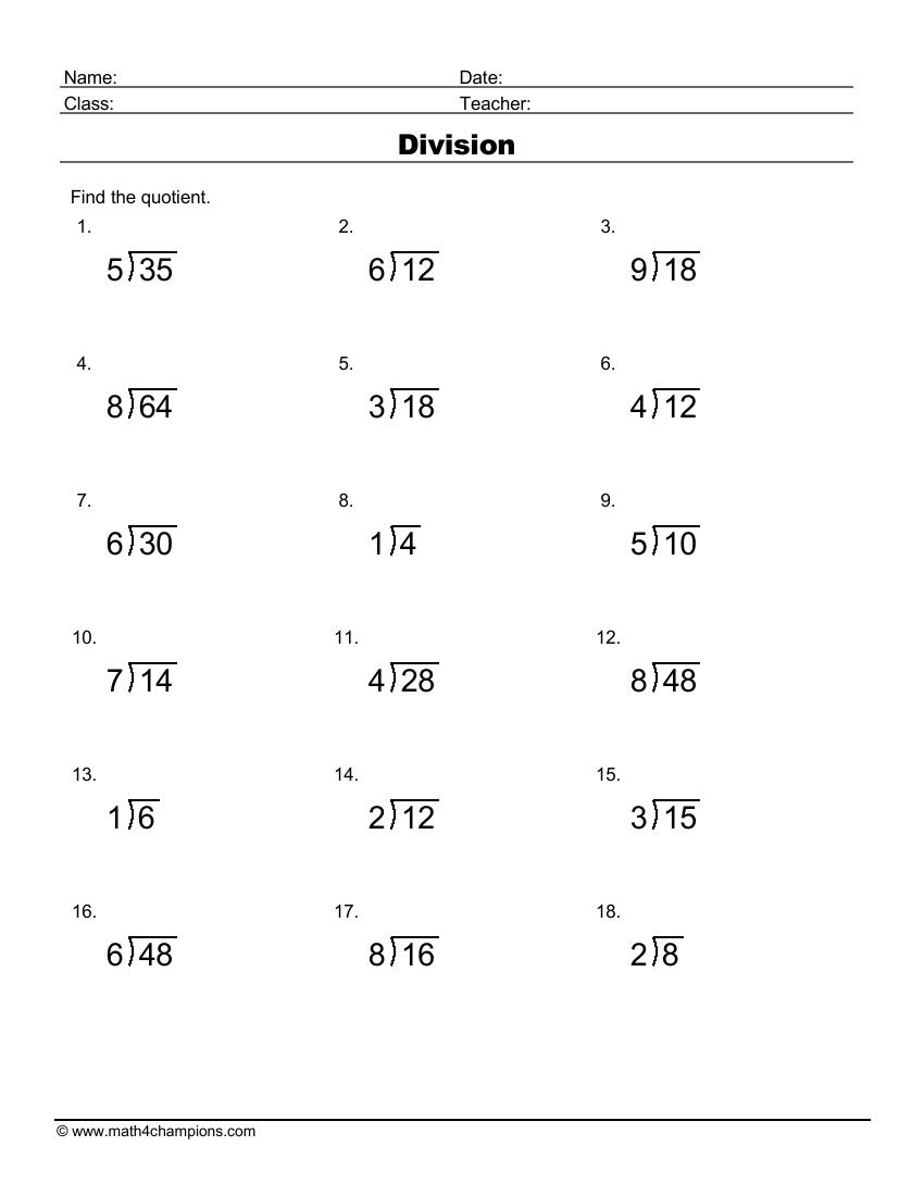 Printable Long Division Worksheets Free