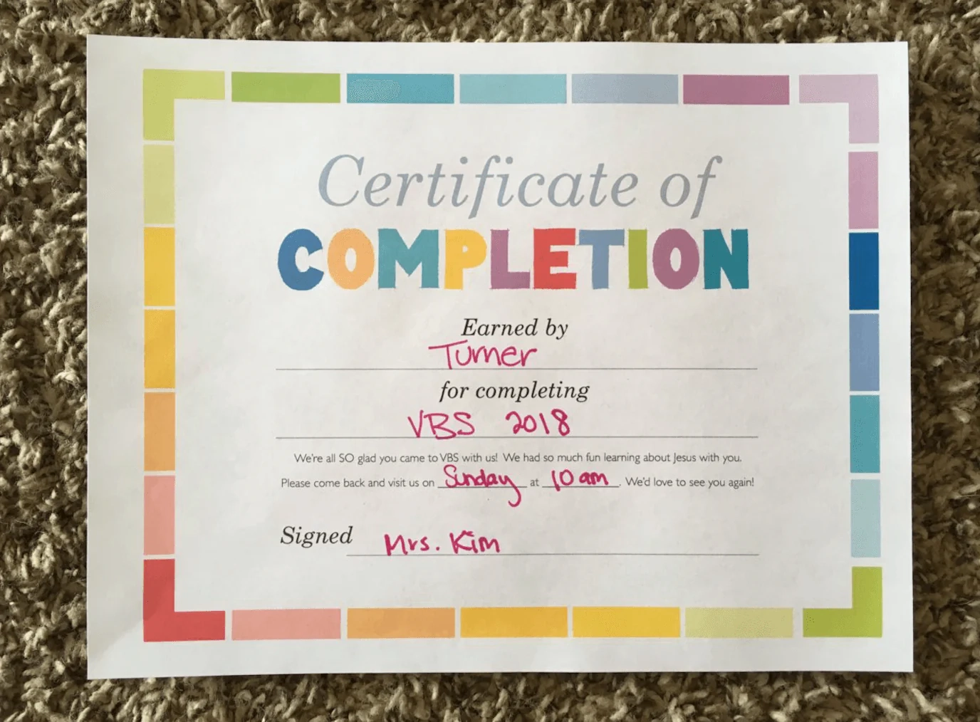 FREE VBS Certificate Of Completion Children s Ministry Deals