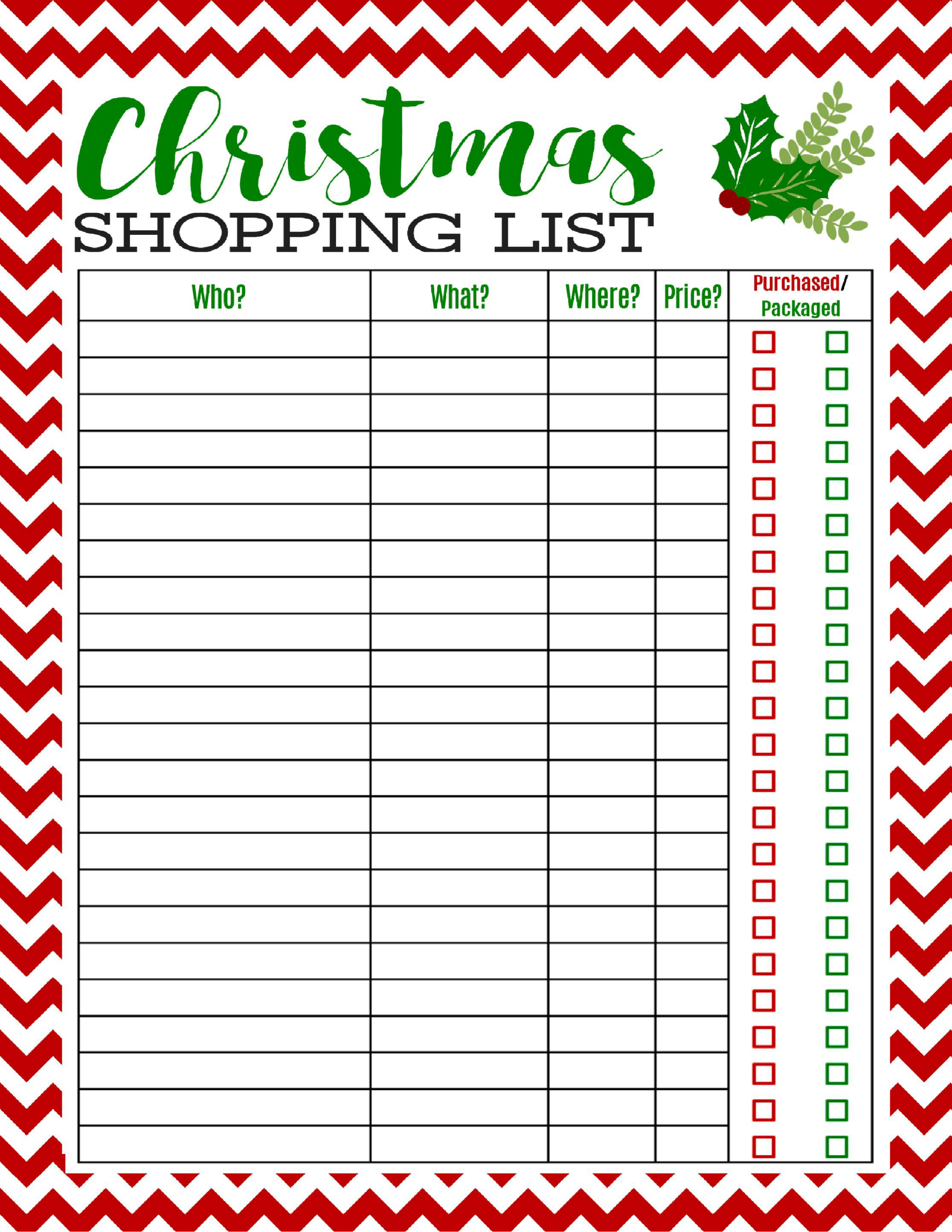 Free Printable Christmas Gift List Template