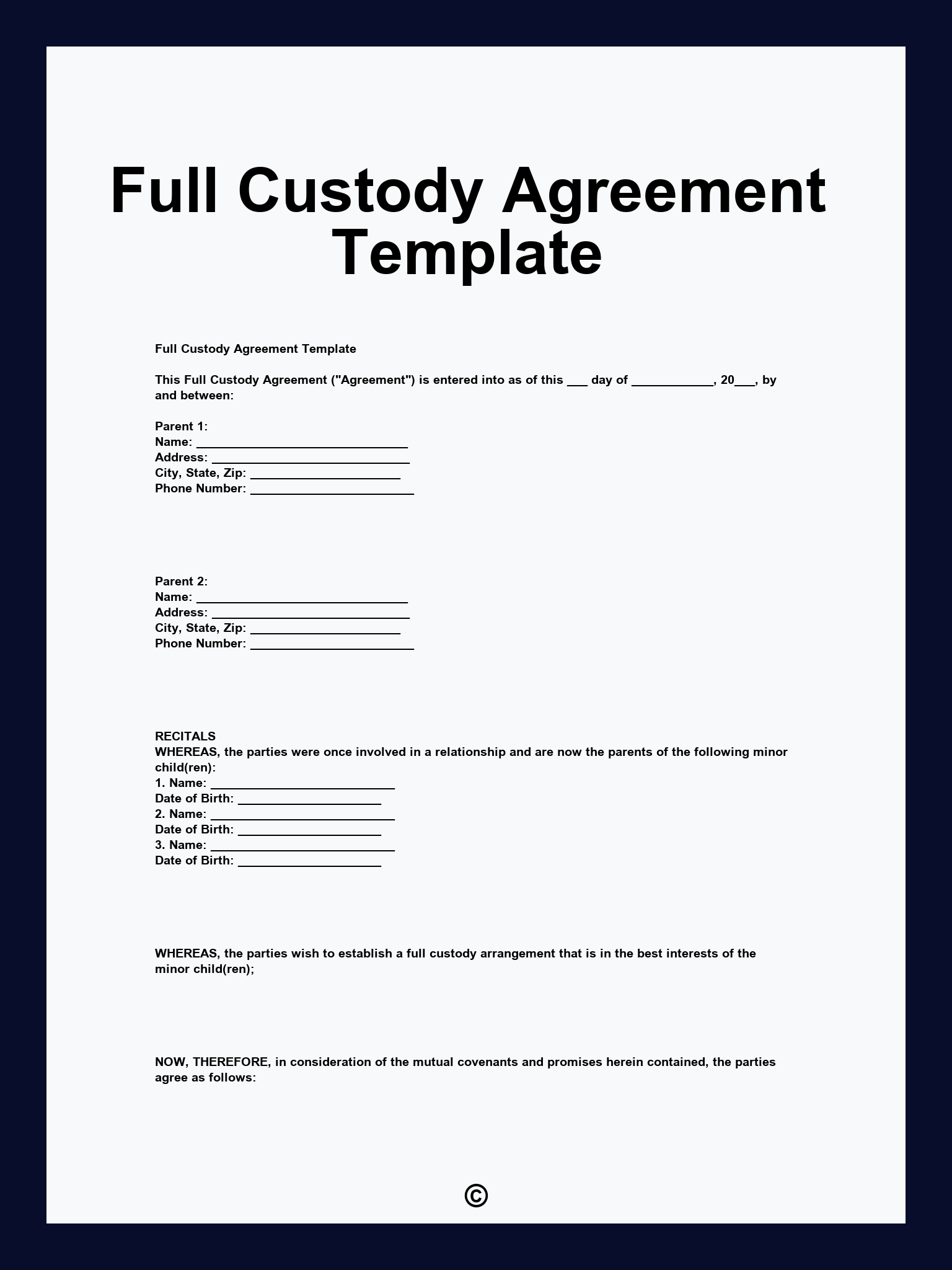 Full Custody Agreement Template