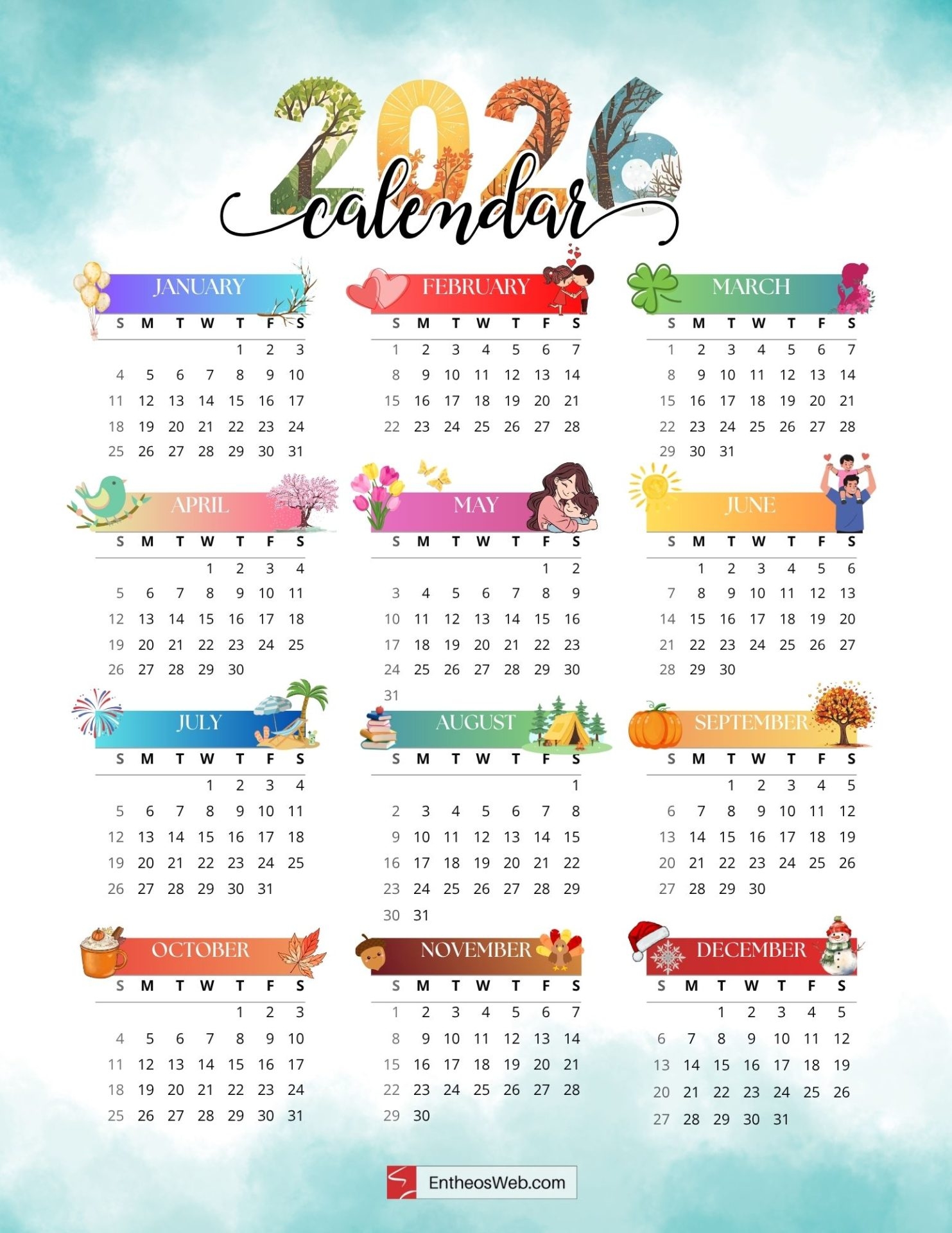2026 Printable Calendar One Page Free