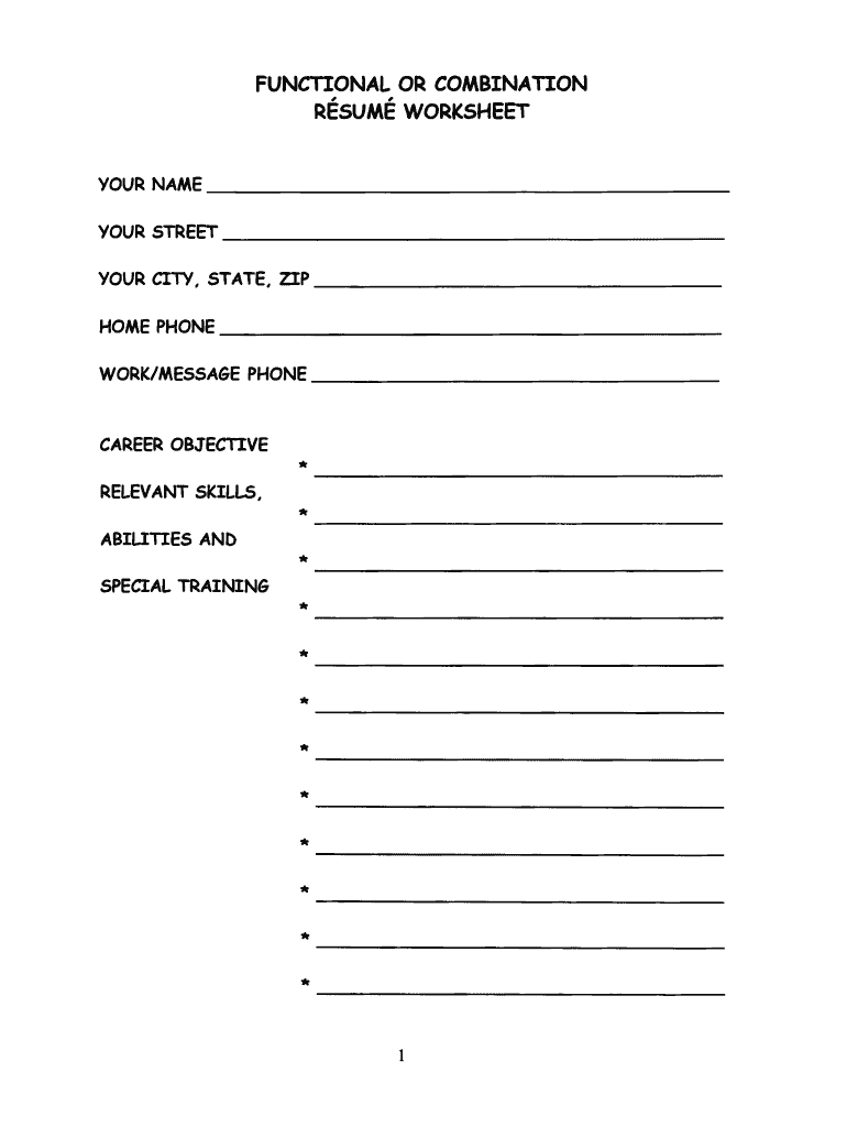 Free Printable Resume Worksheets