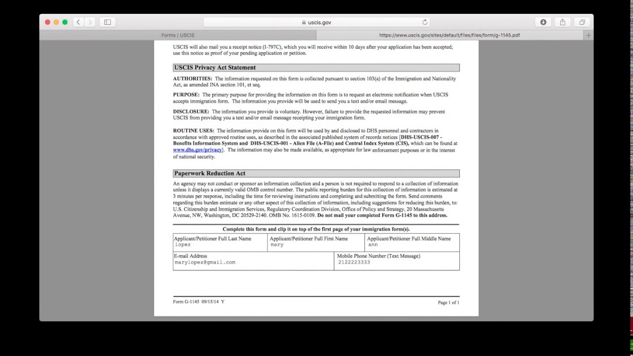 Download Form G 1145 Uscis