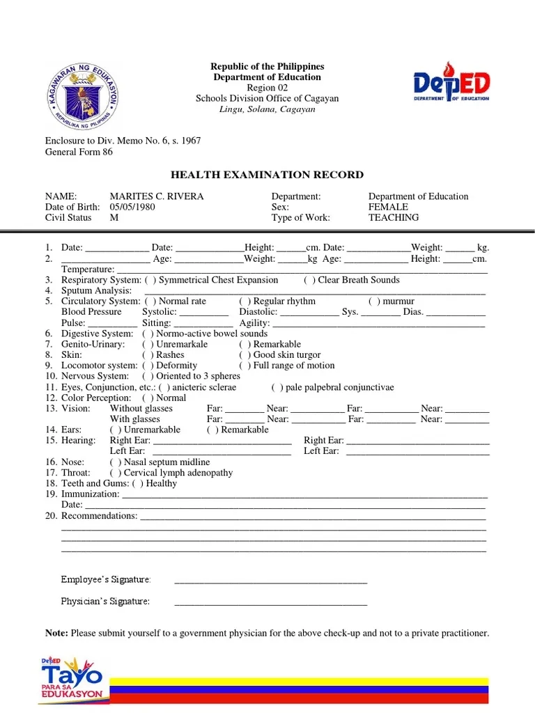 General Form 86 PDF Medicine Medical Specialties