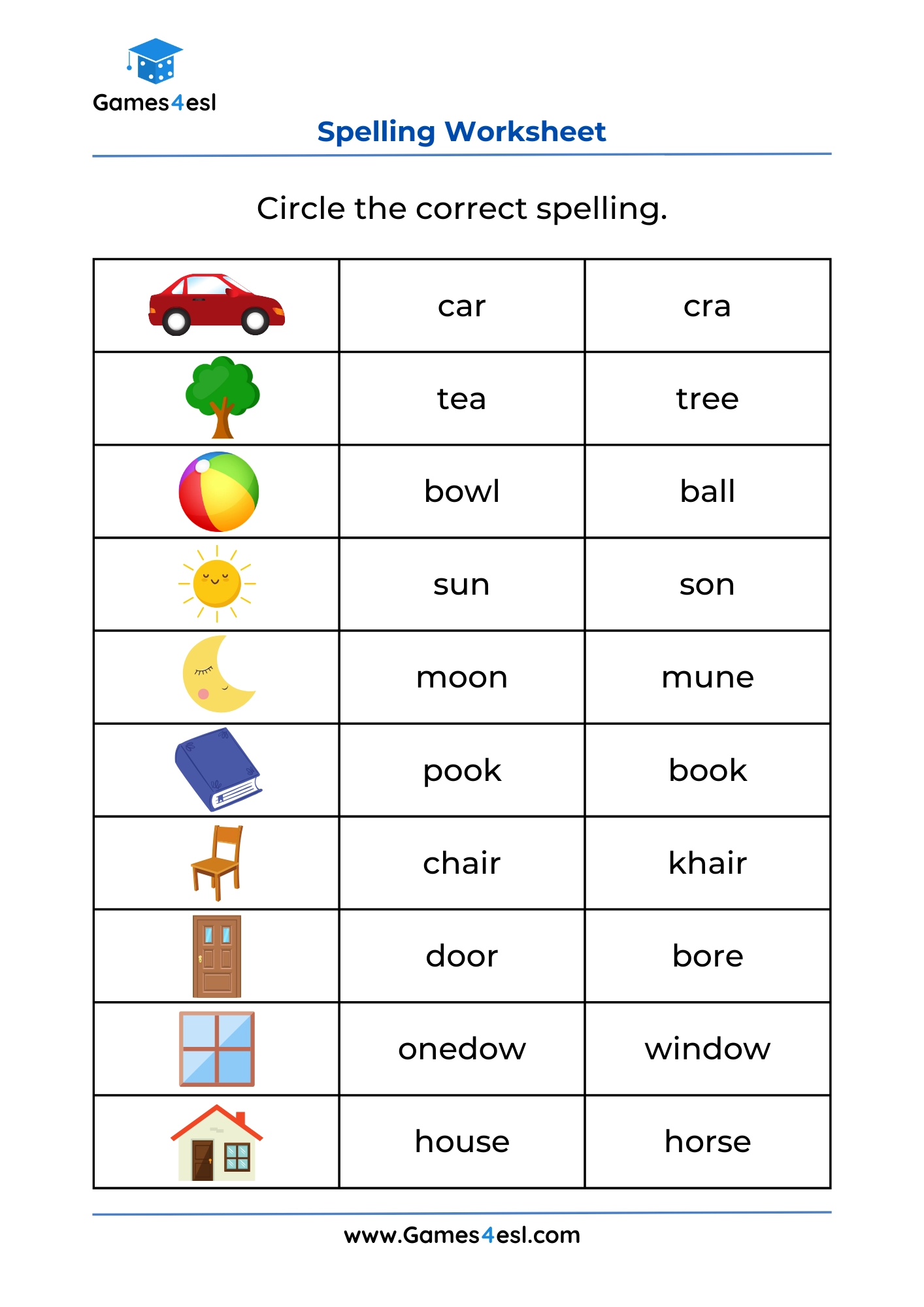 Grade 1 Spelling Worksheets Games4esl
