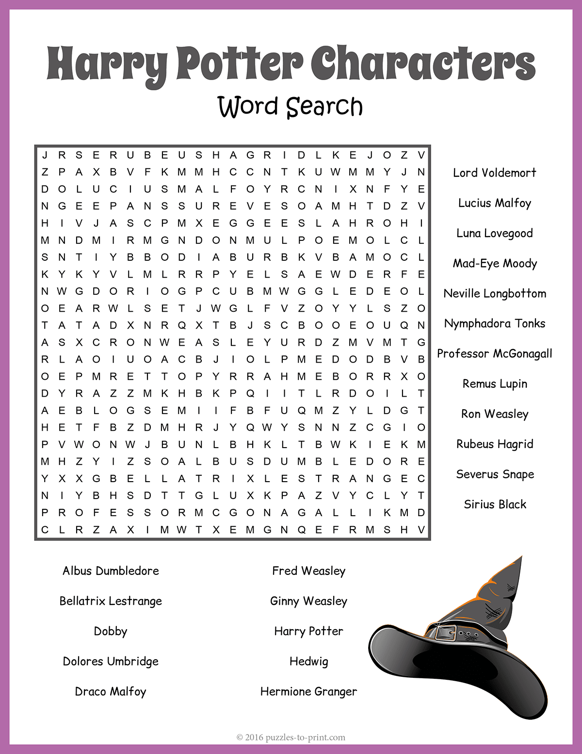 Printable Harry Potter Word Search Puzzles