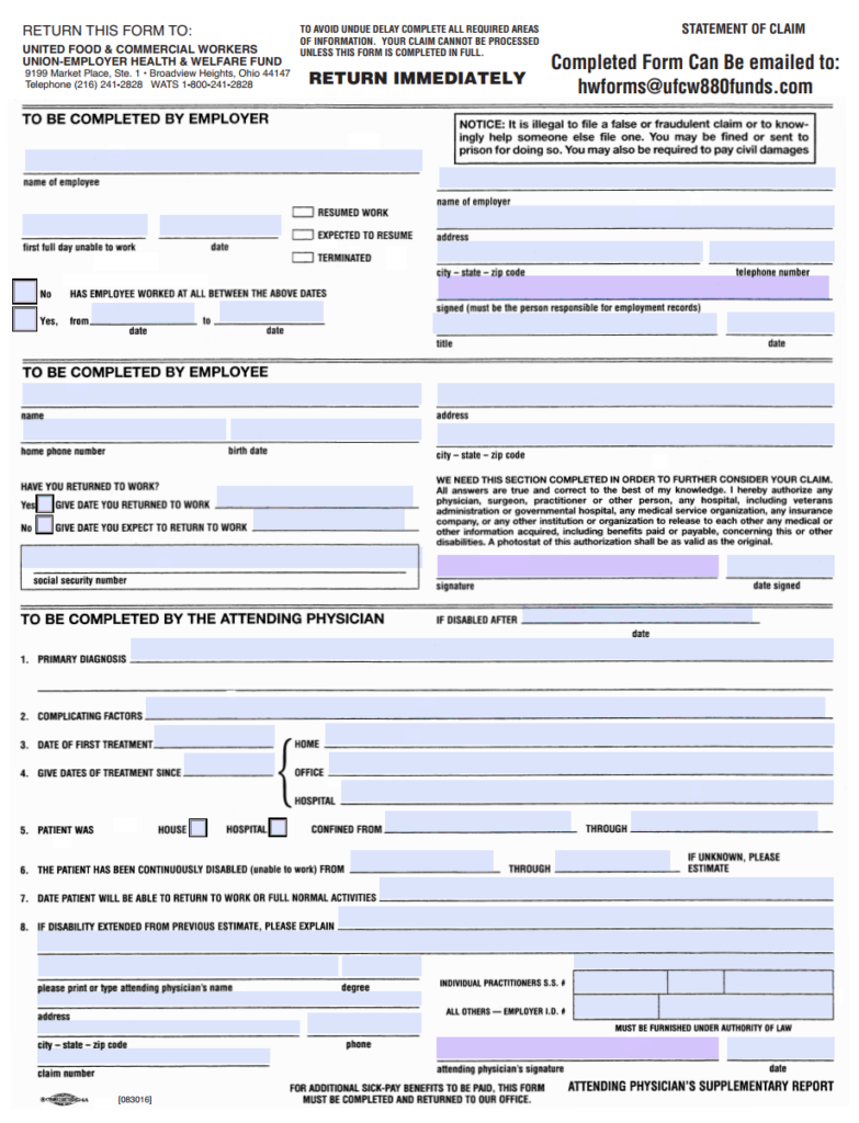 Health And Welfare Forms UFCW Local 880 Benefit Funds