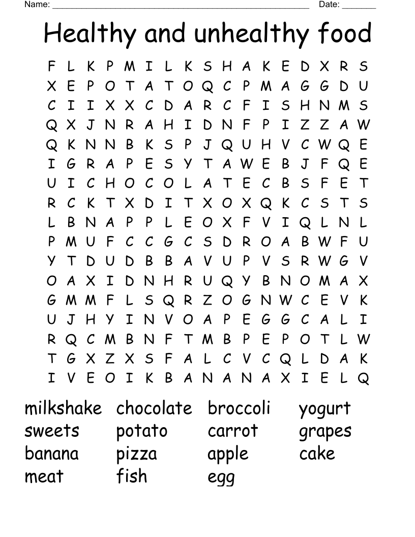Healthy Eating Crossword Puzzles Printable