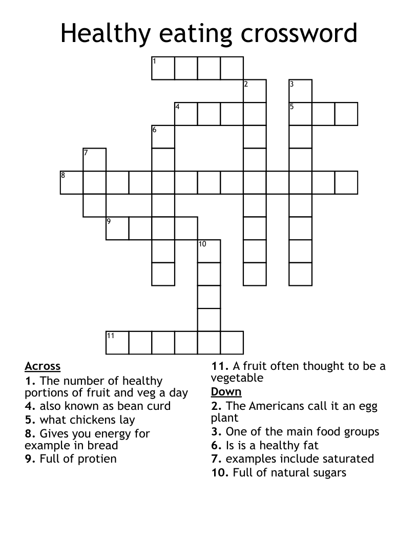 Healthy Eating Crossword WordMint