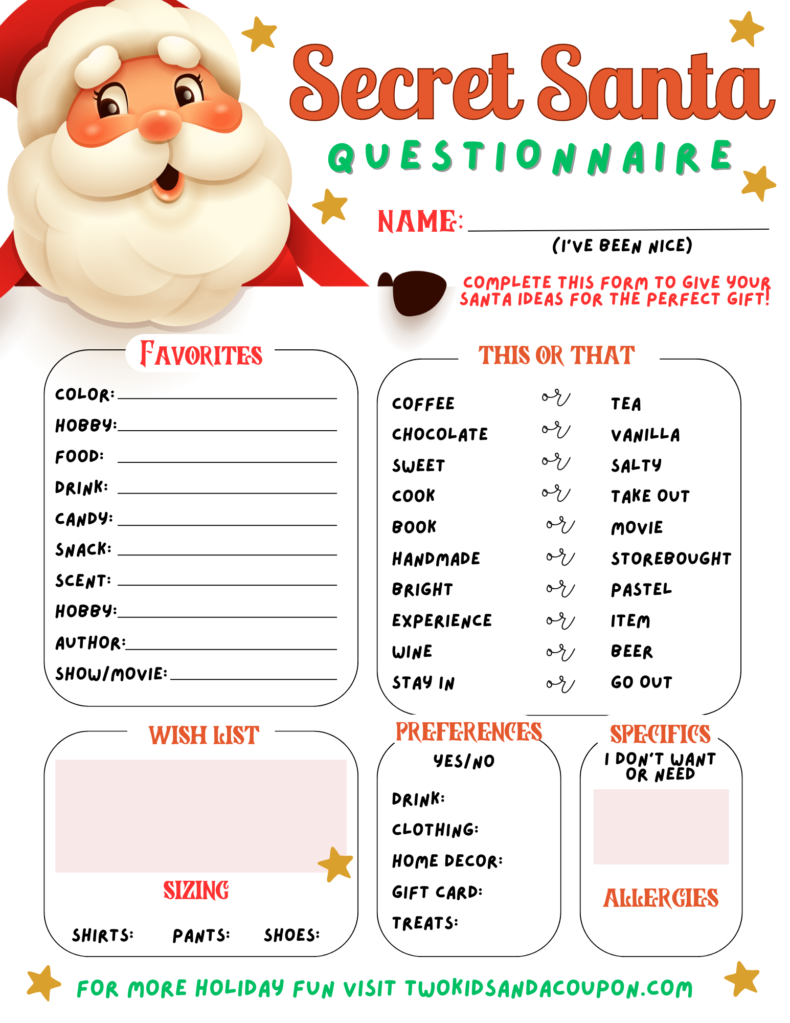 Free Printable Secret Santa List