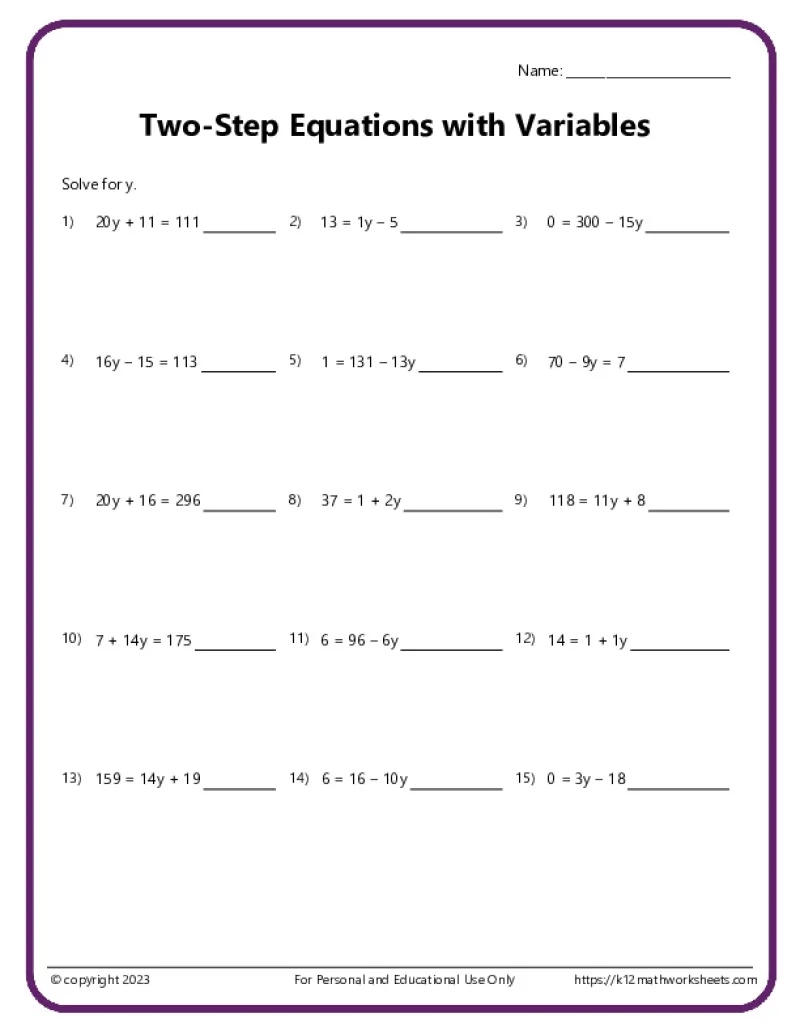 Algebra 2 Printable Worksheets