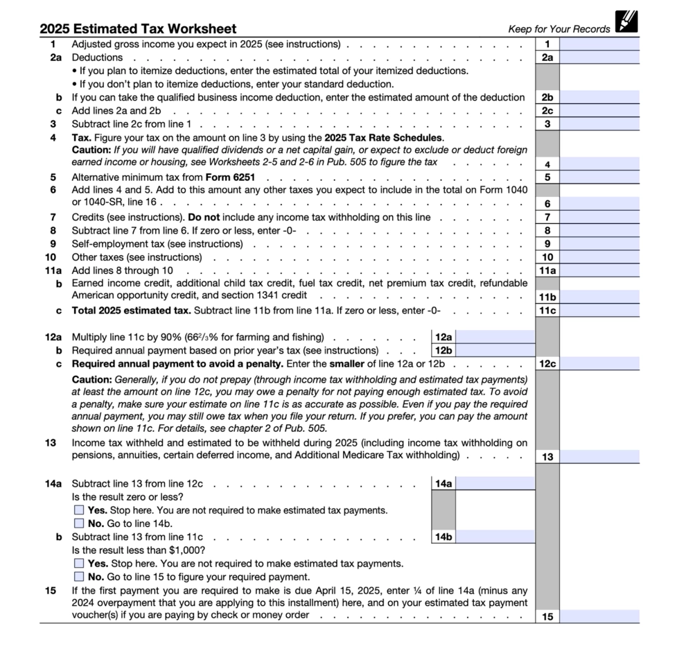 Irs Estimated Tax Payment Form 2025