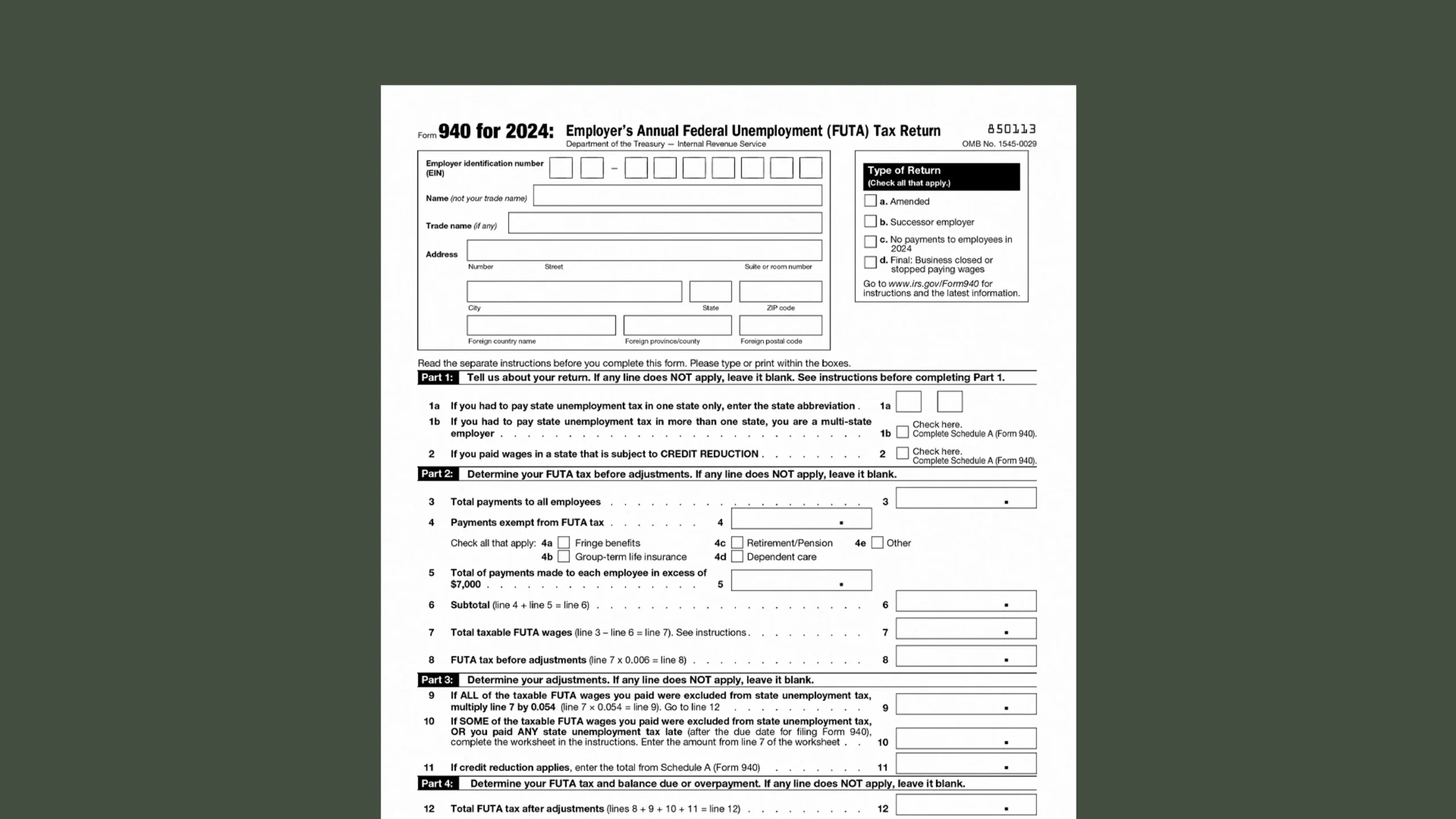 Irs Form 940 Instructions 2024