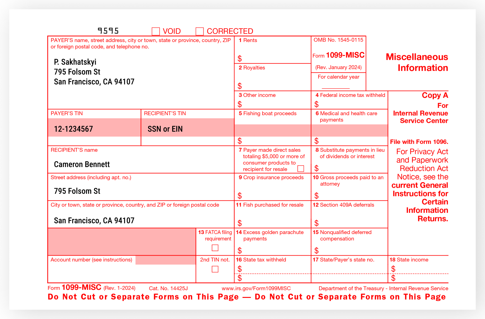Irs Form 1099 Misc Free Fill In And Print