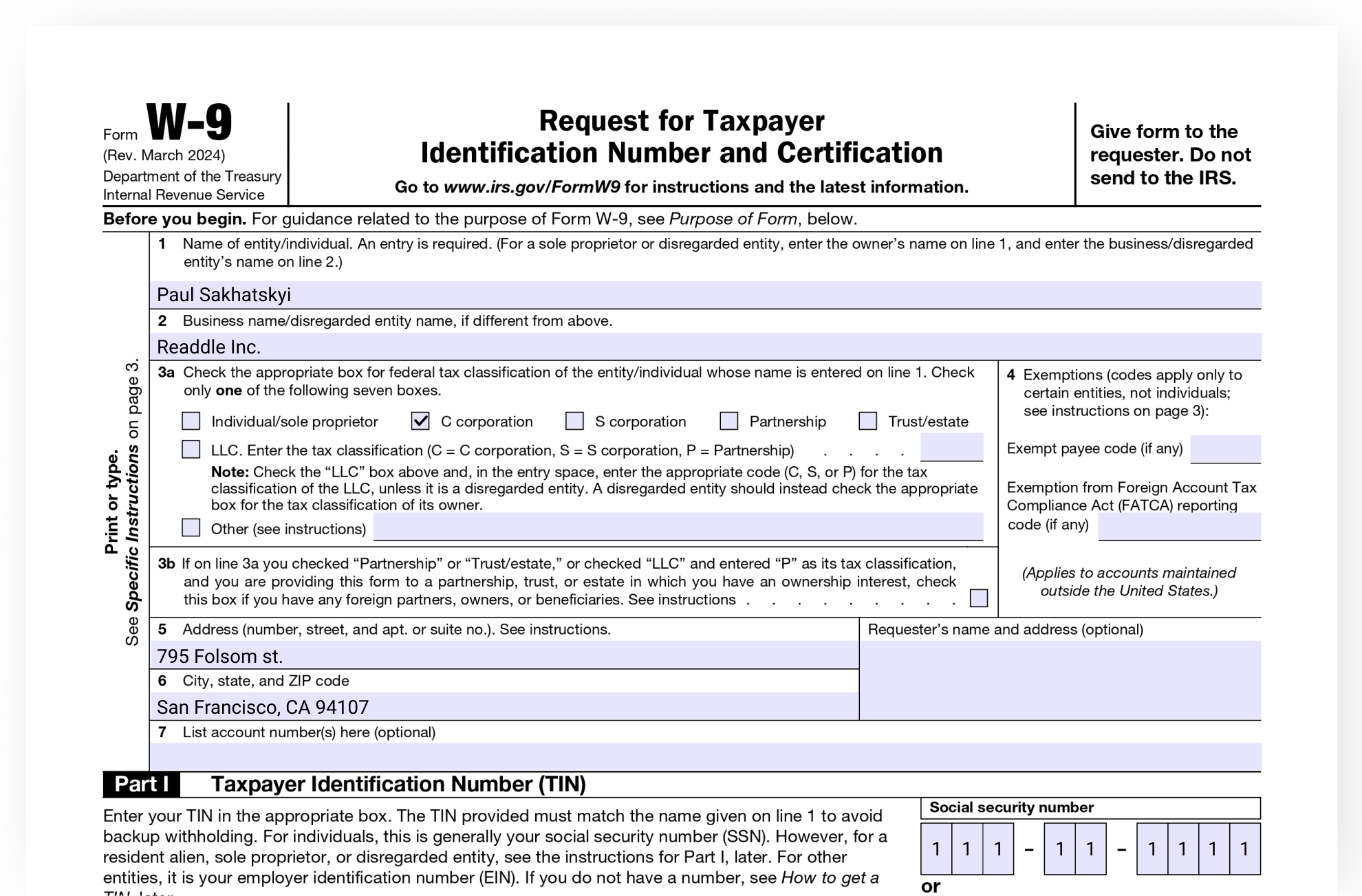 W-9 Form 2024 Editable Pdf