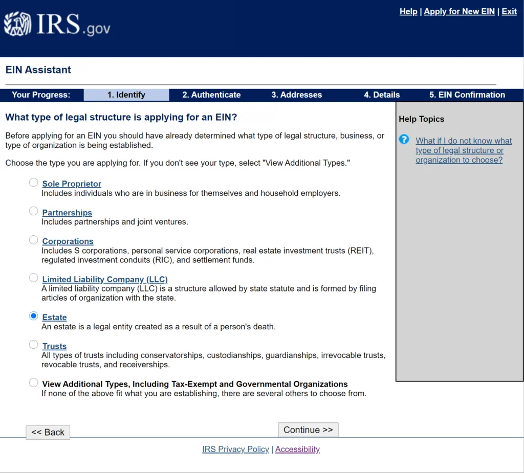 Irs Form Ein For Estate Account