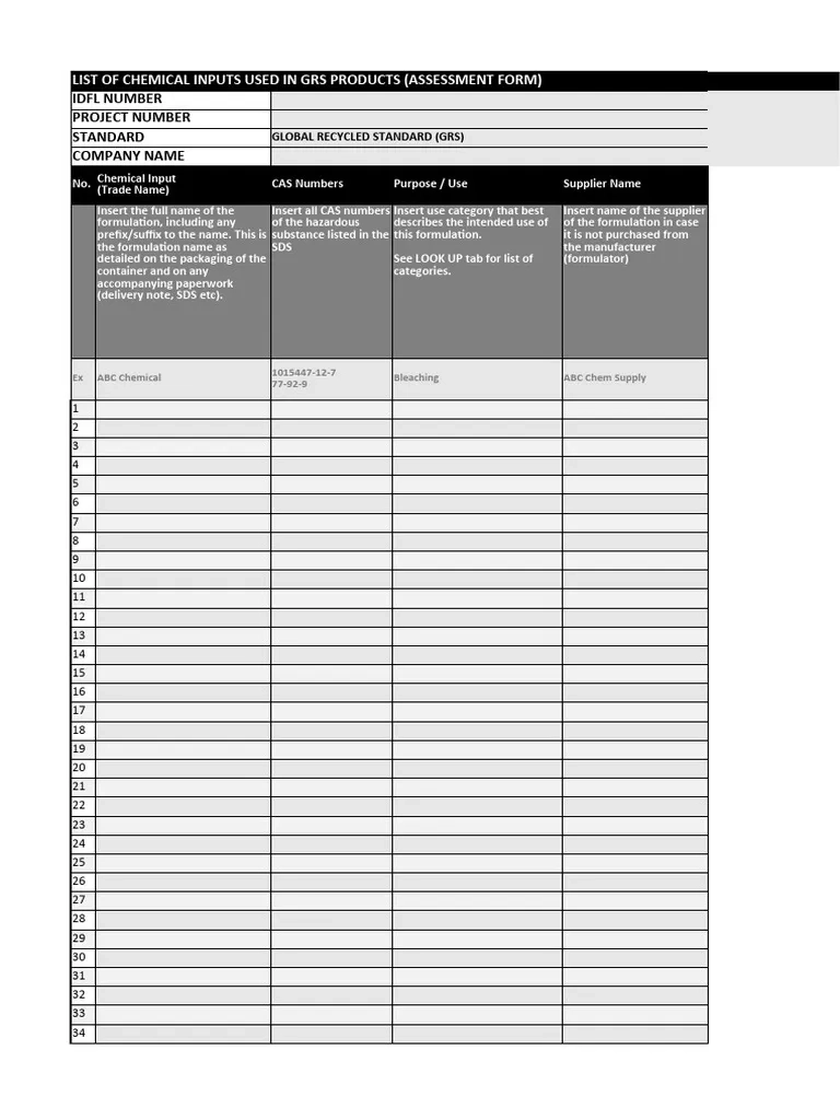 IDFL GRS Chemical Assessment Form EN PDF Technology amp Engineering