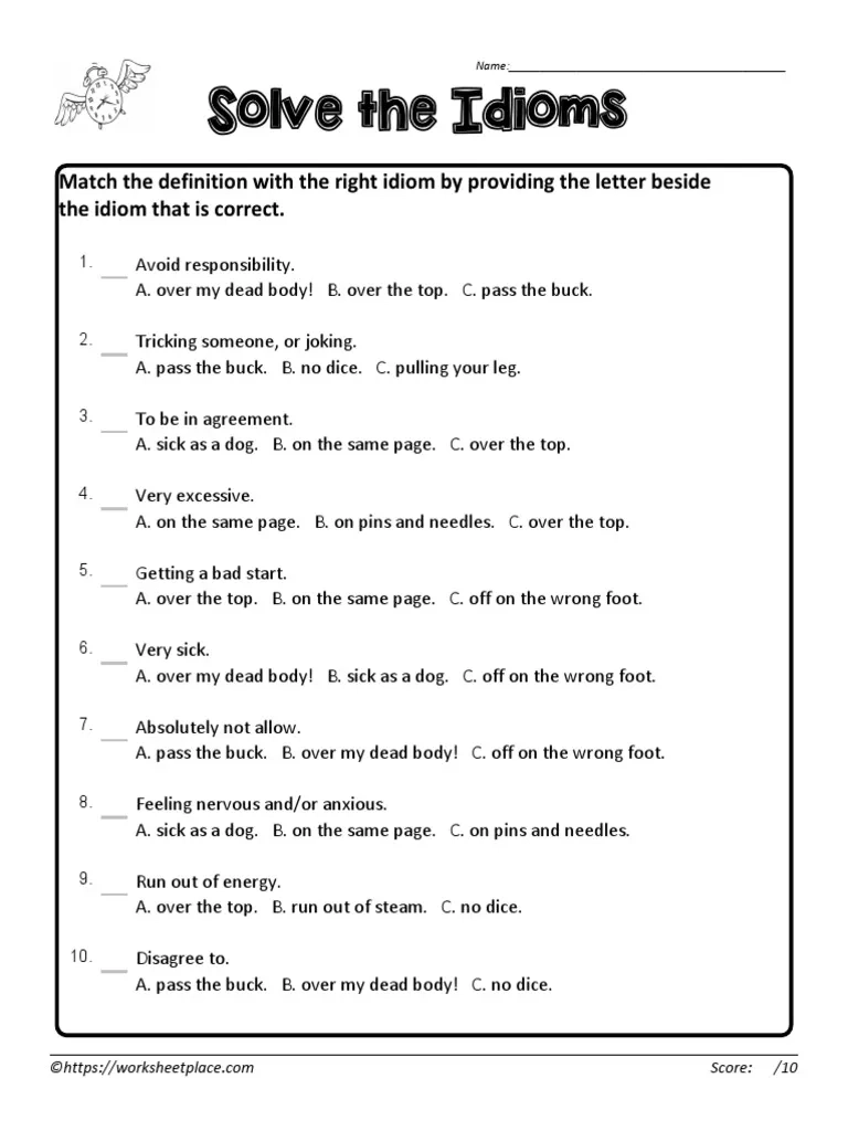 Idiom Worksheet 7 PDF Foreign Language Studies Home amp Garden
