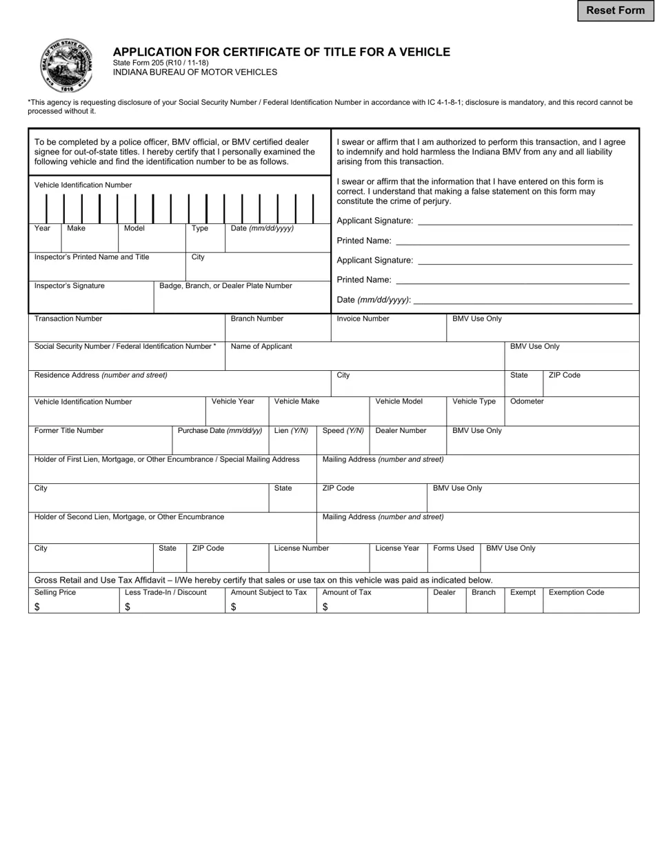 Indiana Bmv Form 205 Printable