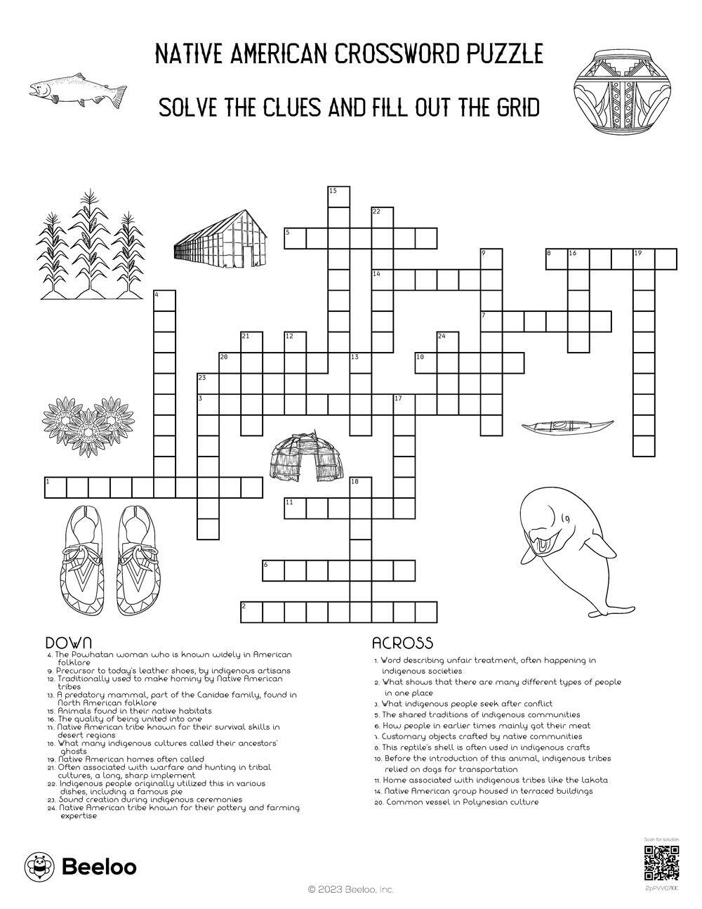 Indigenous People s Day themed Crossword Puzzles Beeloo 