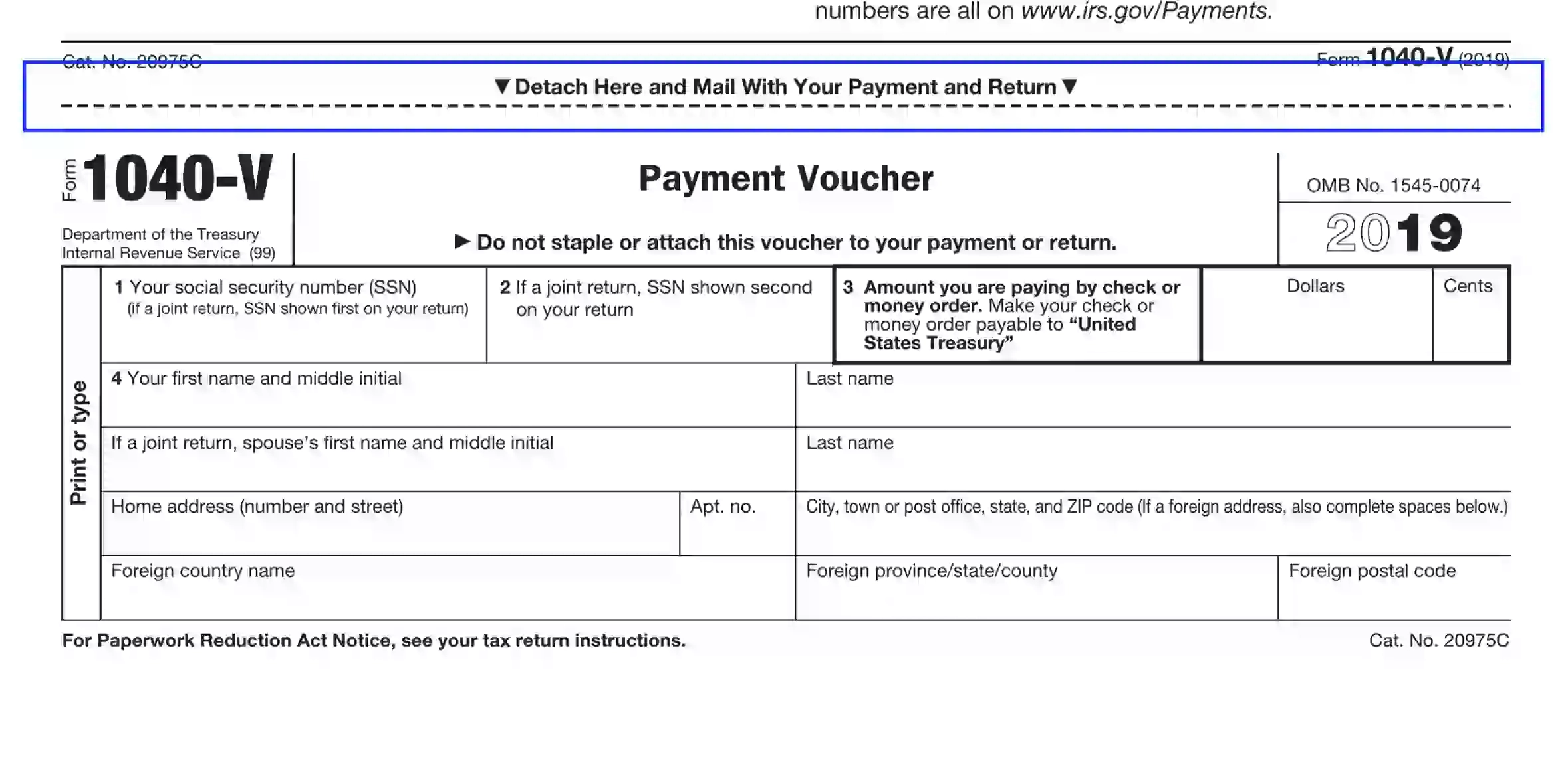IRS Form 1040 V Fill Out Printable PDF Forms Online