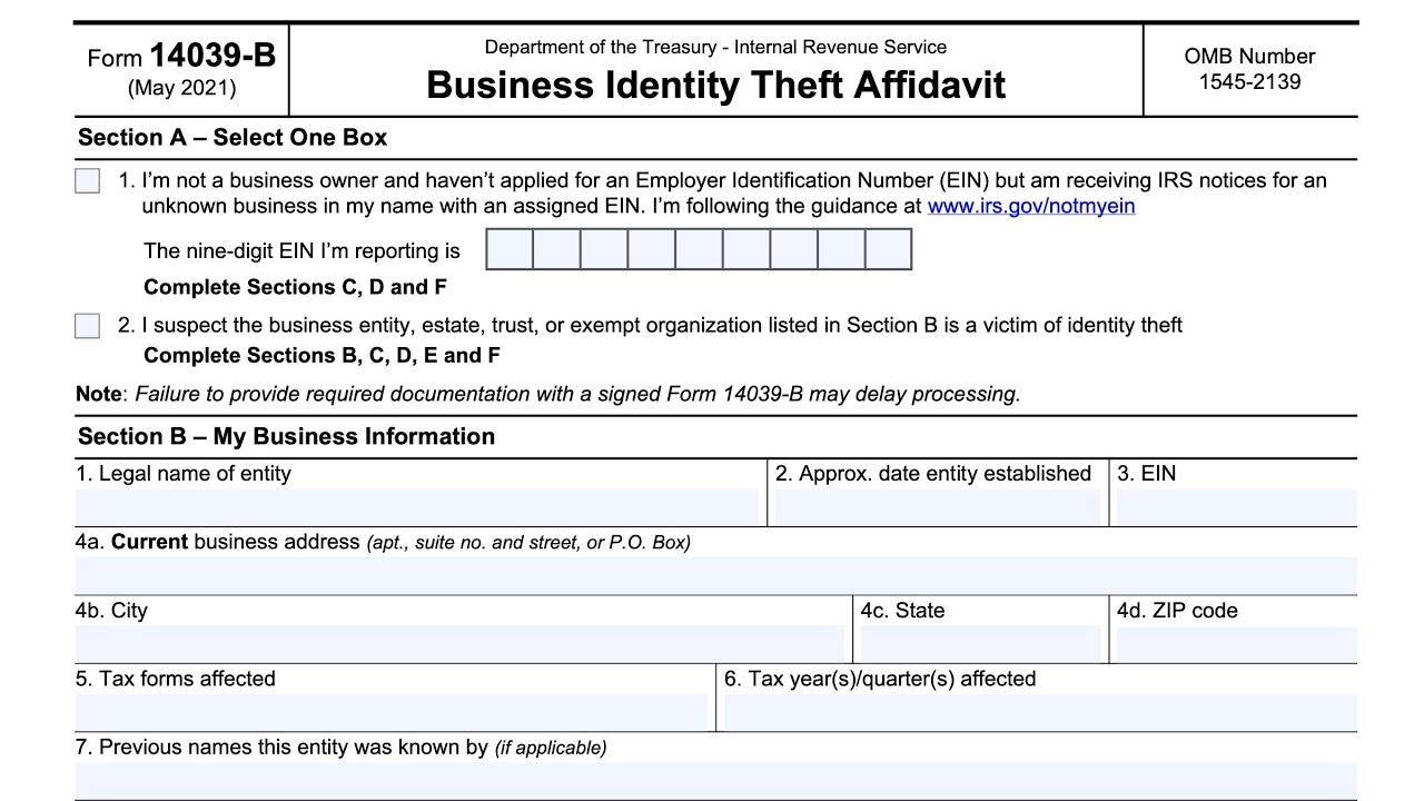 IRS Form 14039 B Walkthrough Business Identity Theft Affidavit 