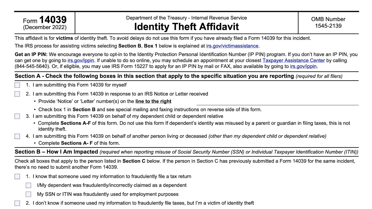IRS Form 14039 Walkthrough Identity Theft Affidavit 