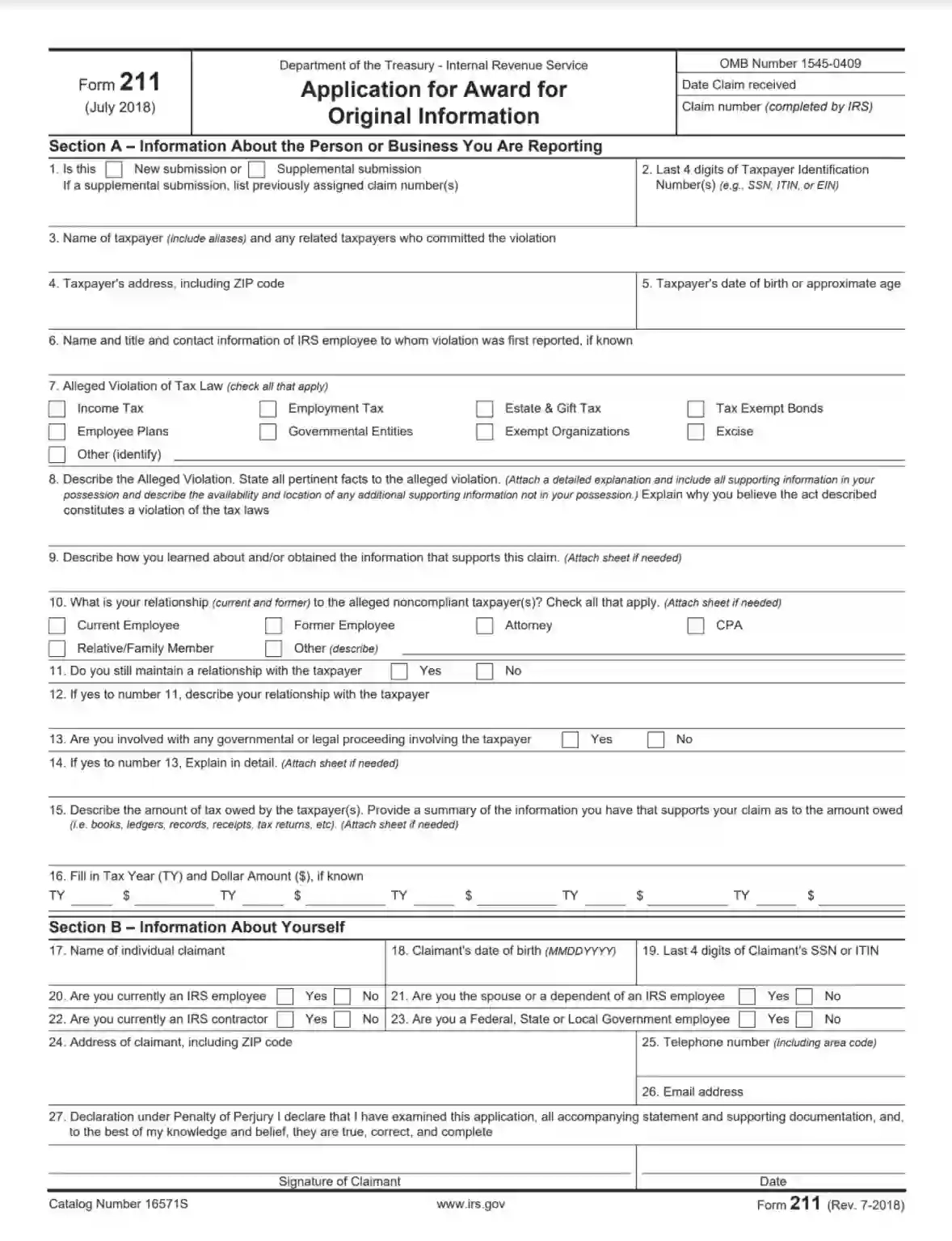 IRS Form 211 Fill Out Printable PDF Forms Online