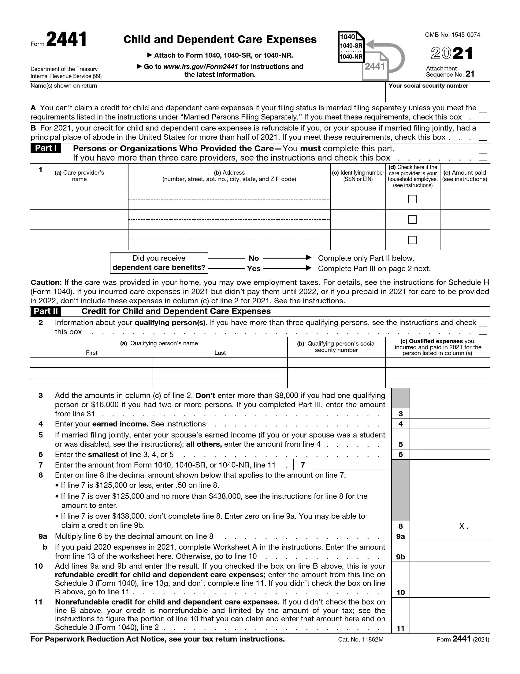 IRS Form 2441 Fill Out Printable PDF Forms Online