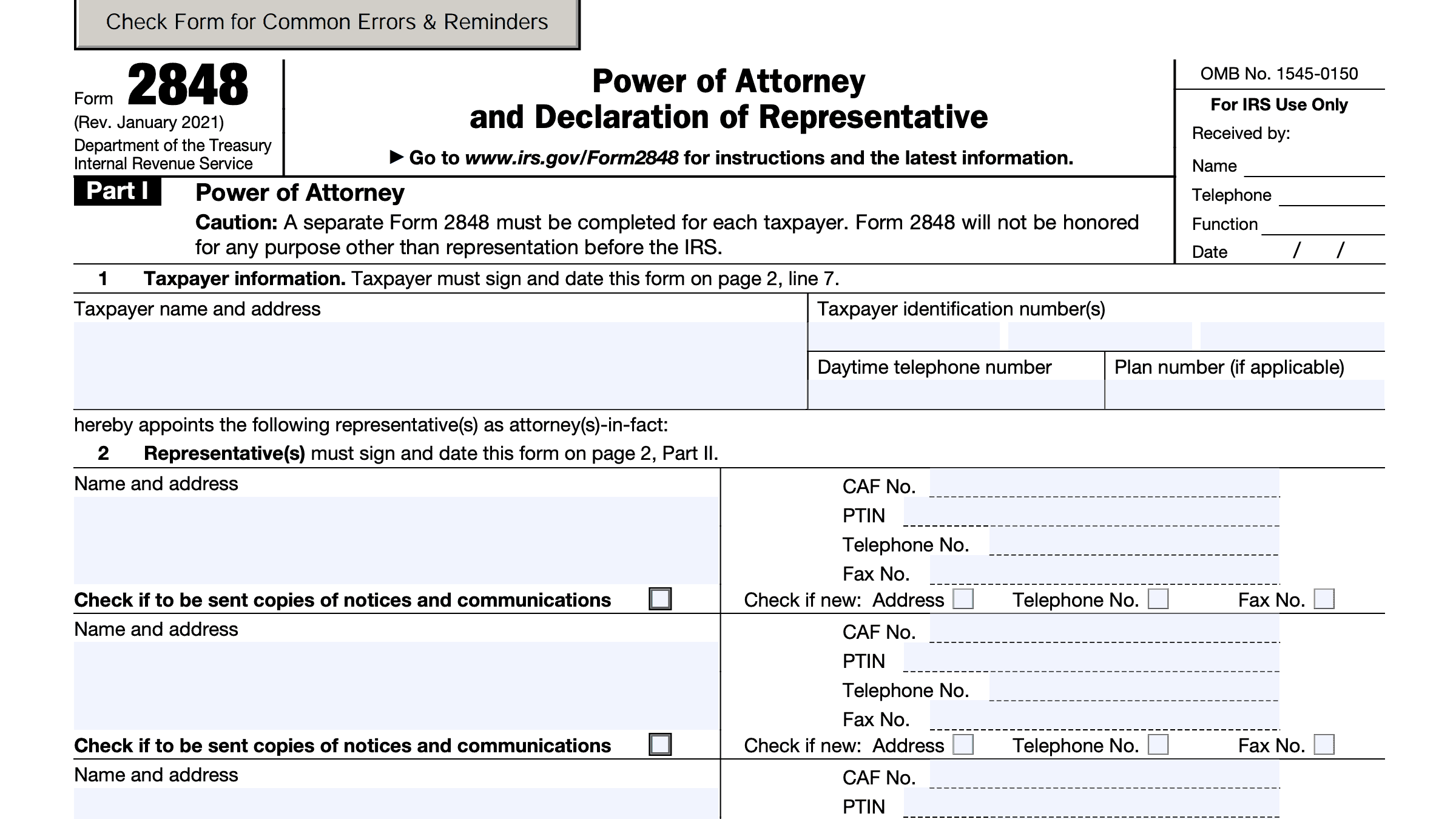 IRS Form 2848 Instructions IRS Power Of Attorney Form