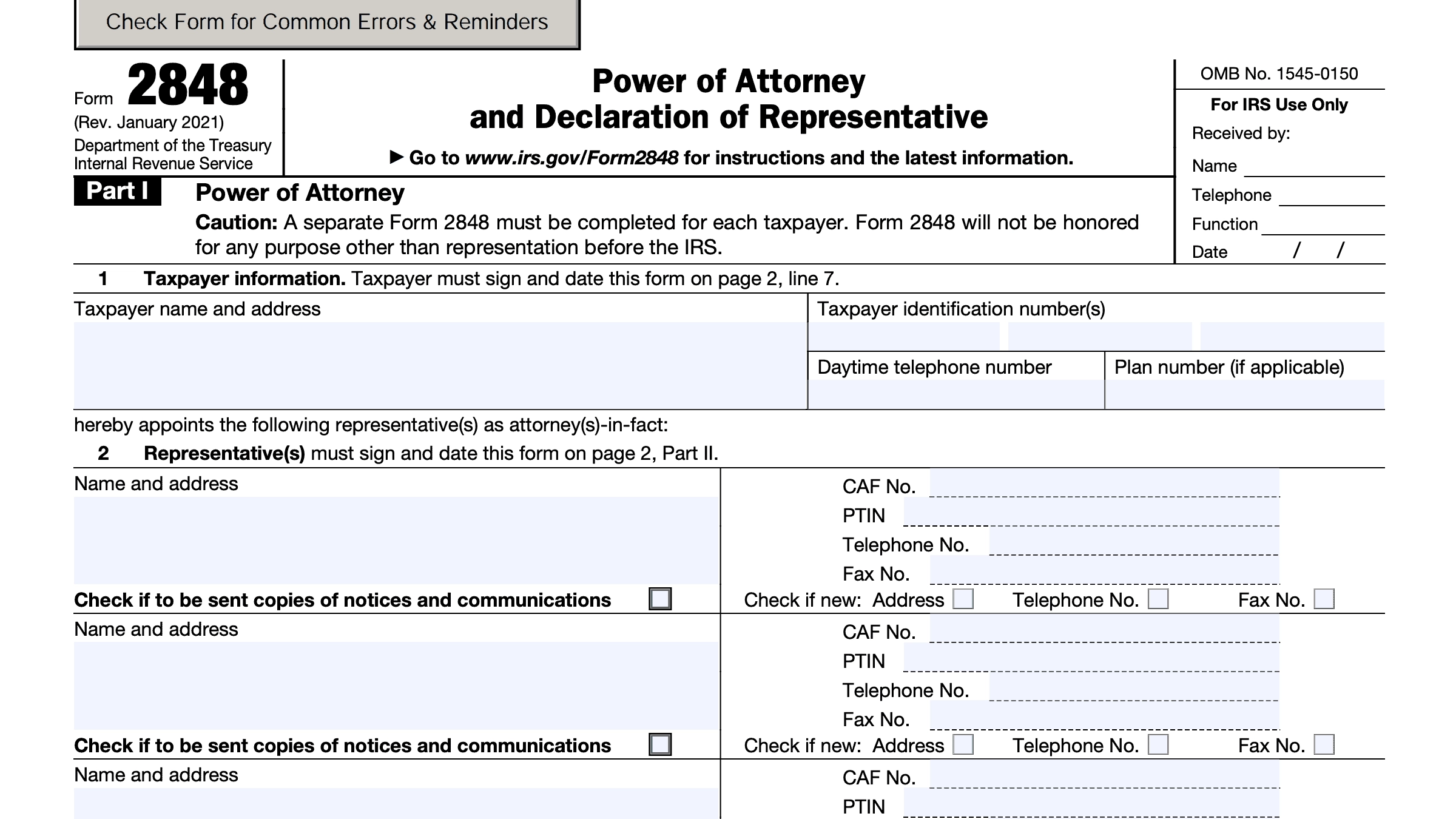 IRS Form 2848 Instructions IRS Power Of Attorney Form