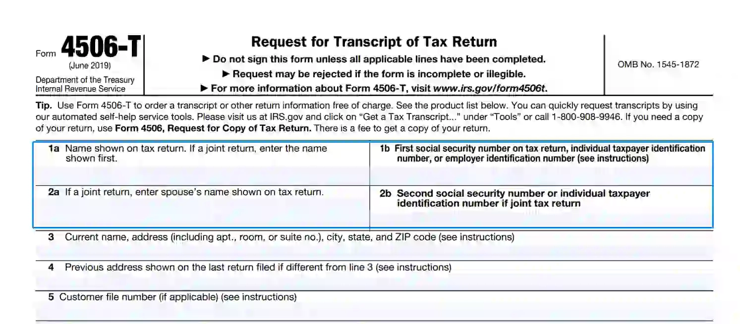 Irs Form 4506-T Printable