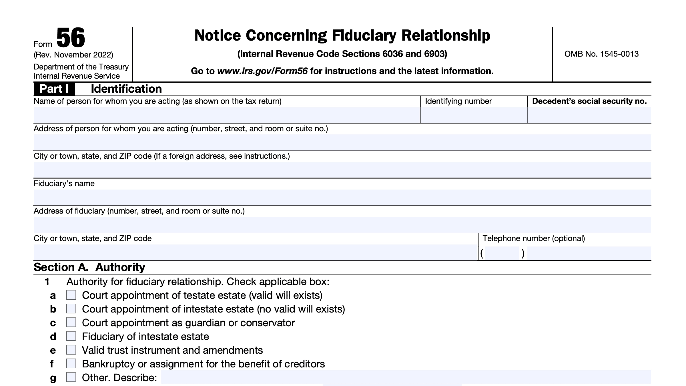 IRS Form 56 Instructions IRS Notice Of Fiduciary Relationship