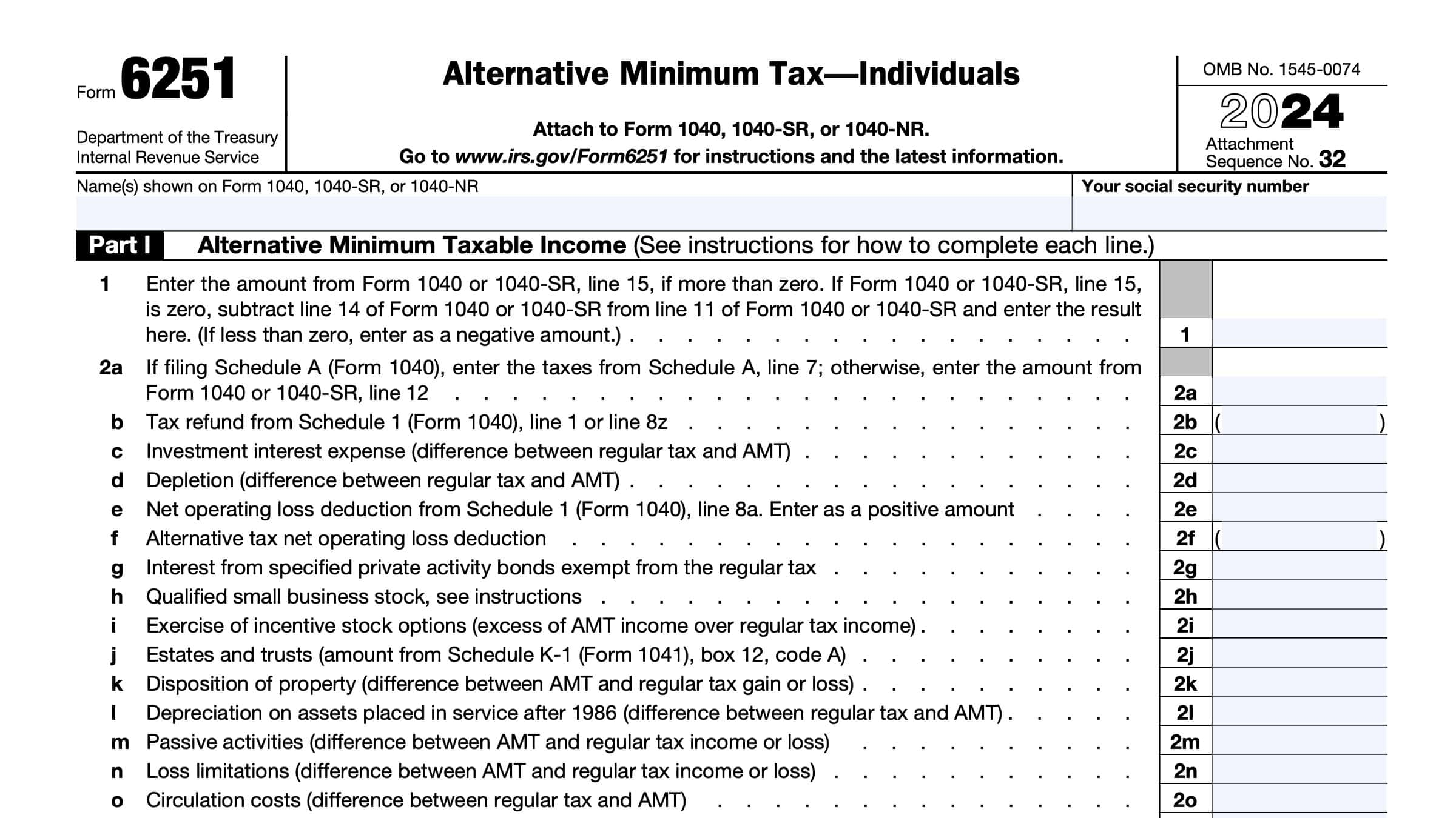 IRS Form 6251 Instructions A Guide To Alternative Minimum Tax