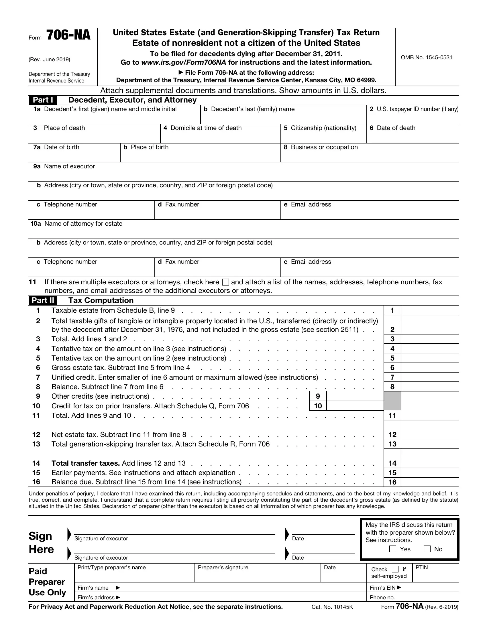 Irs Form 706 Na Fill Out Printable PDF Forms Online
