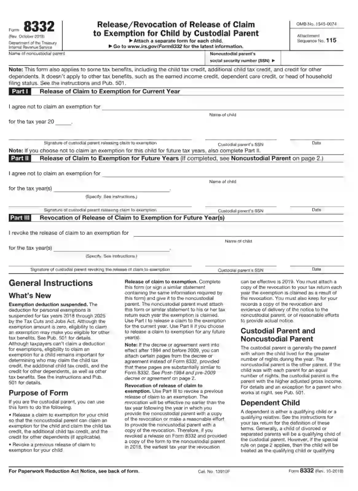 IRS Form 8332 Fill Out Printable PDF Forms Online