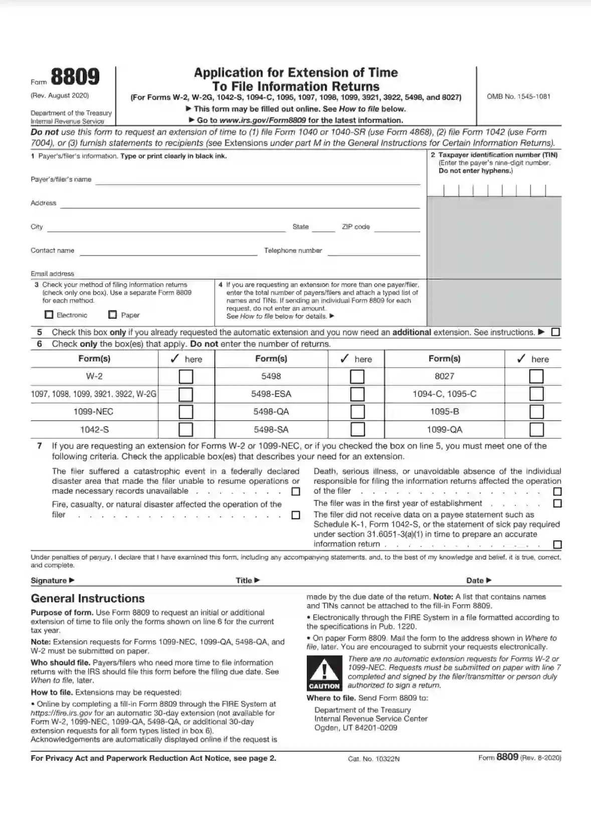 Irs Form Request For Extension To File