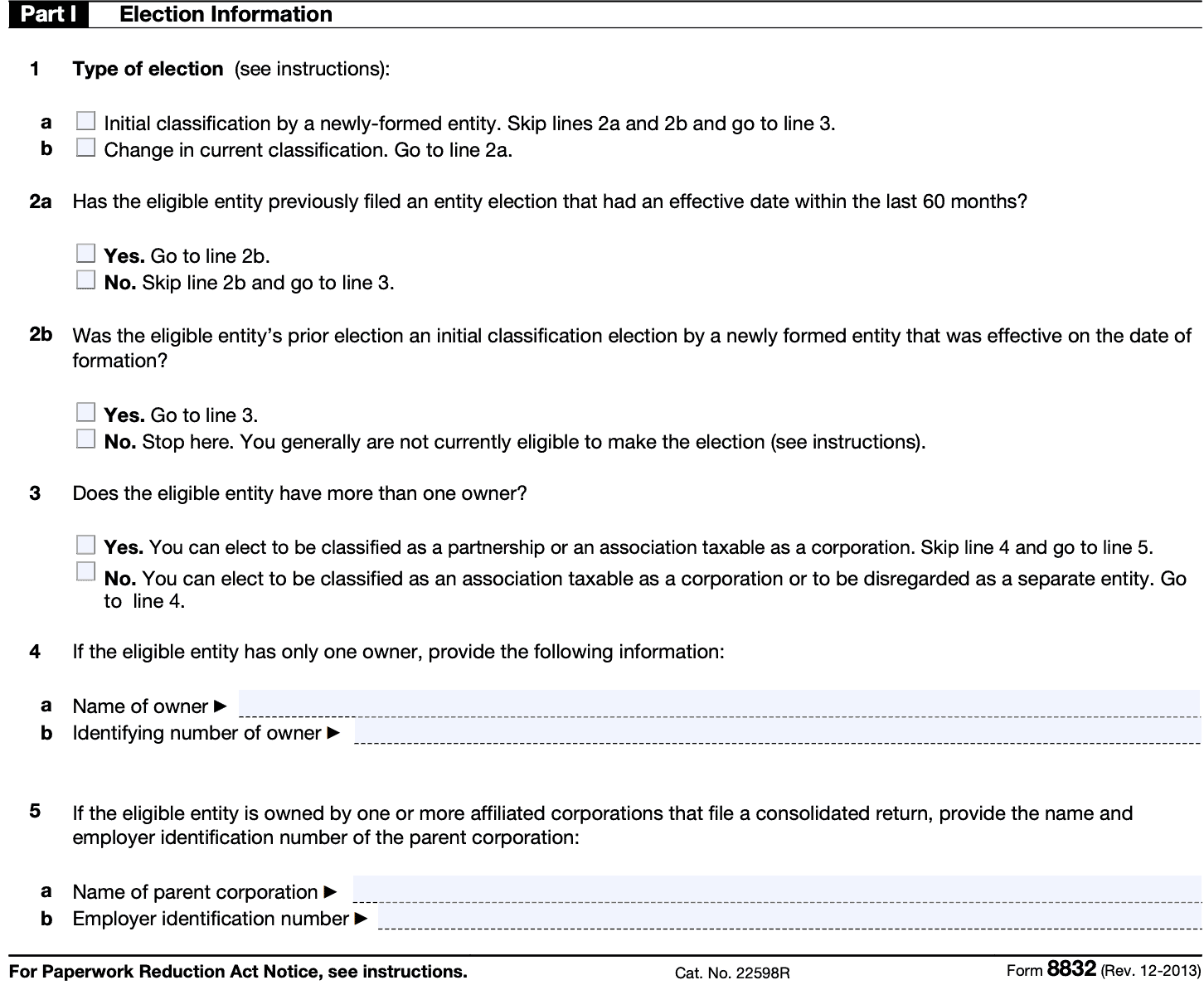 IRS Form 8832 Instructions Entity Classification Election