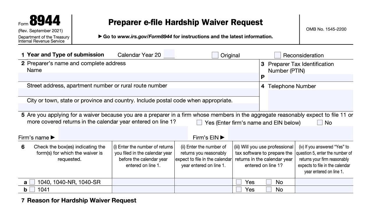 IRS Form 8944 Walkthrough Tax Preparer IRS EFile Hardship Waiver Request 
